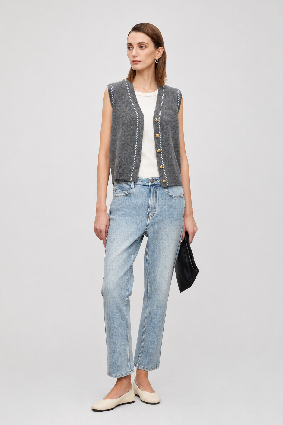 Contrast Stitch Wool Knit Vest
