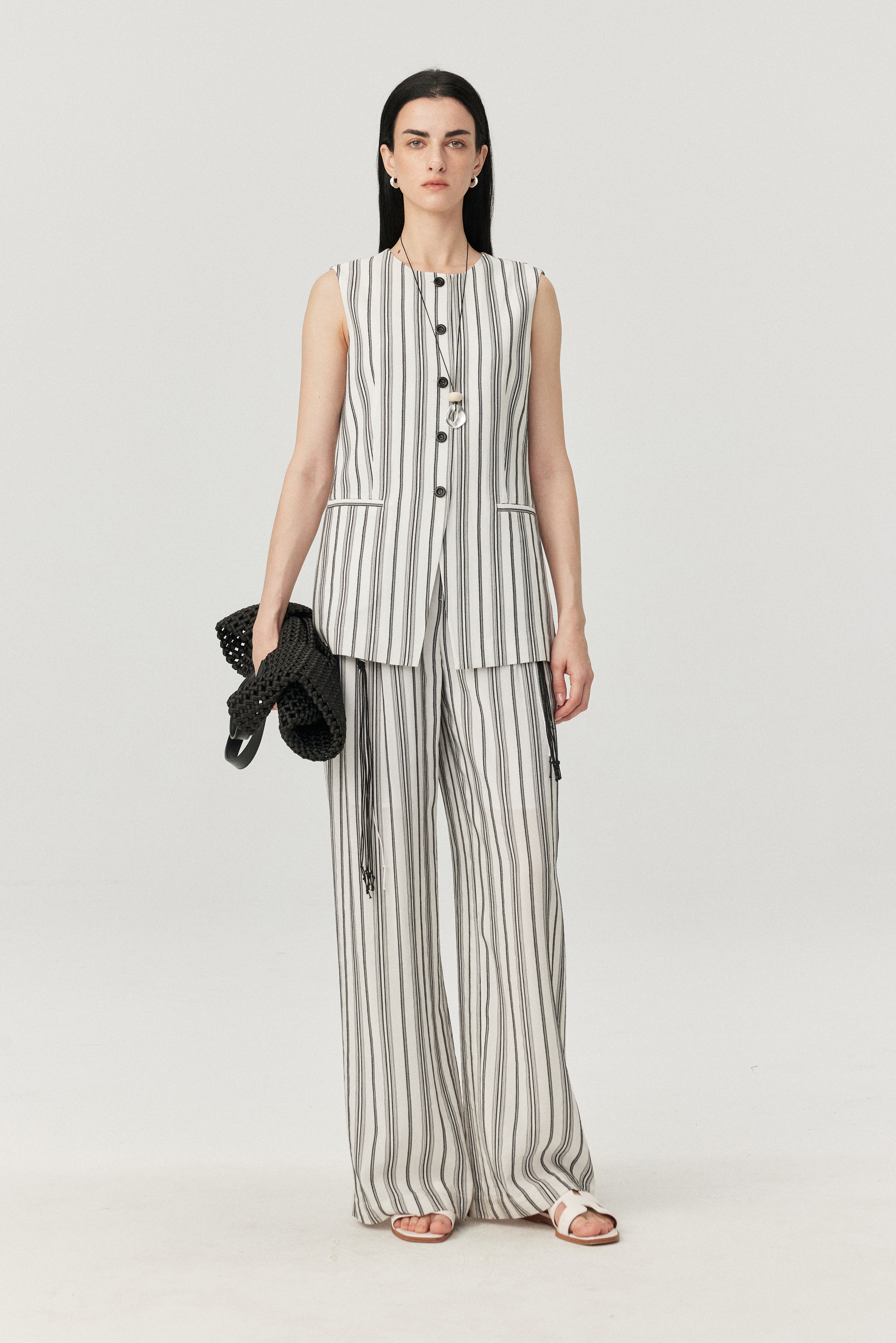 Linen-Blend Stripe Vest