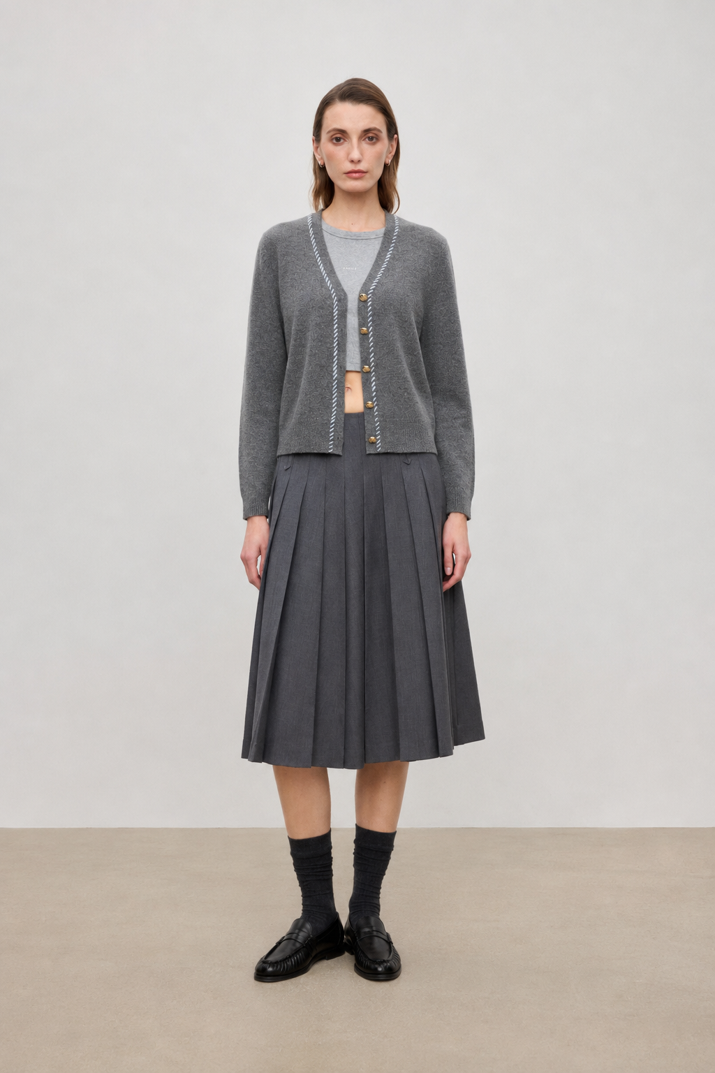Contrast Stitch Wool Cardigan