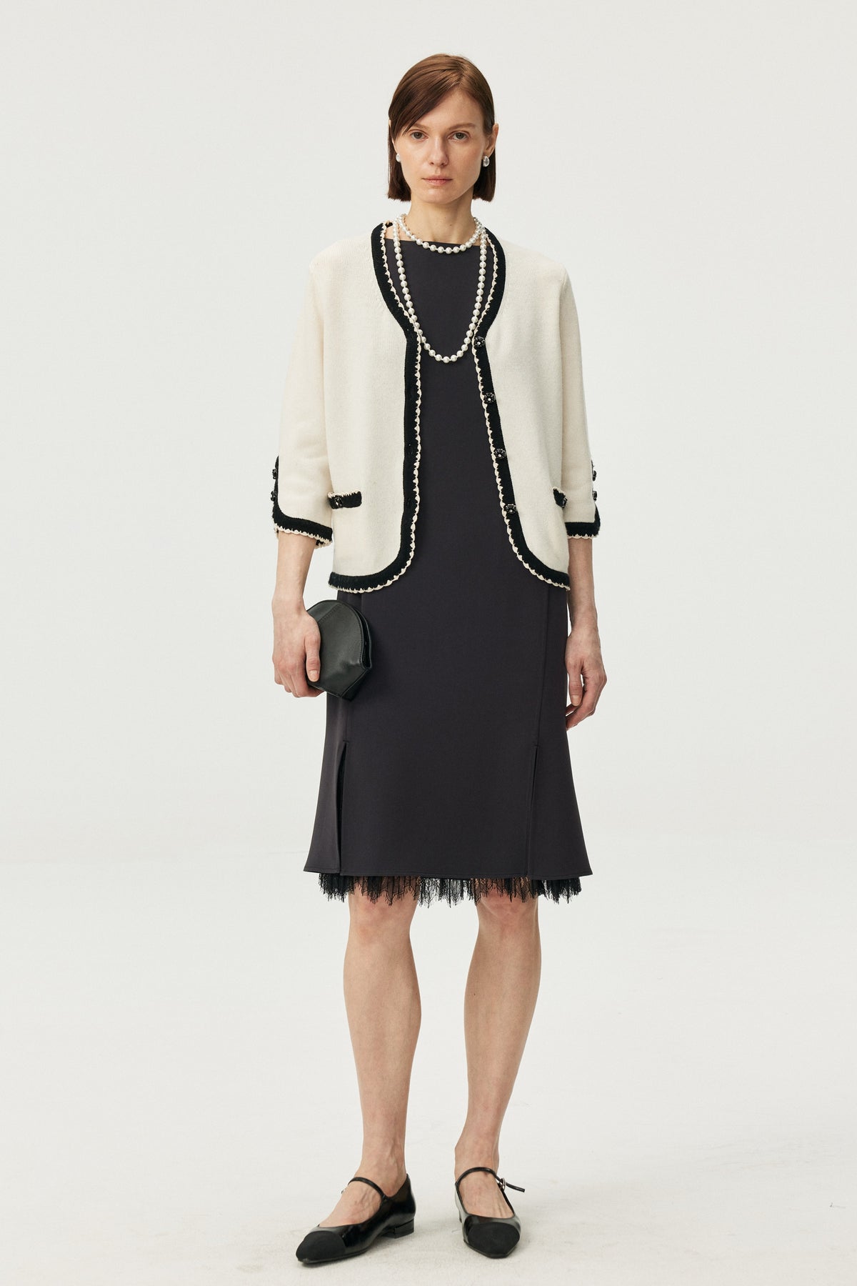 Wool-Cashmere Contrast Trim Cardigan