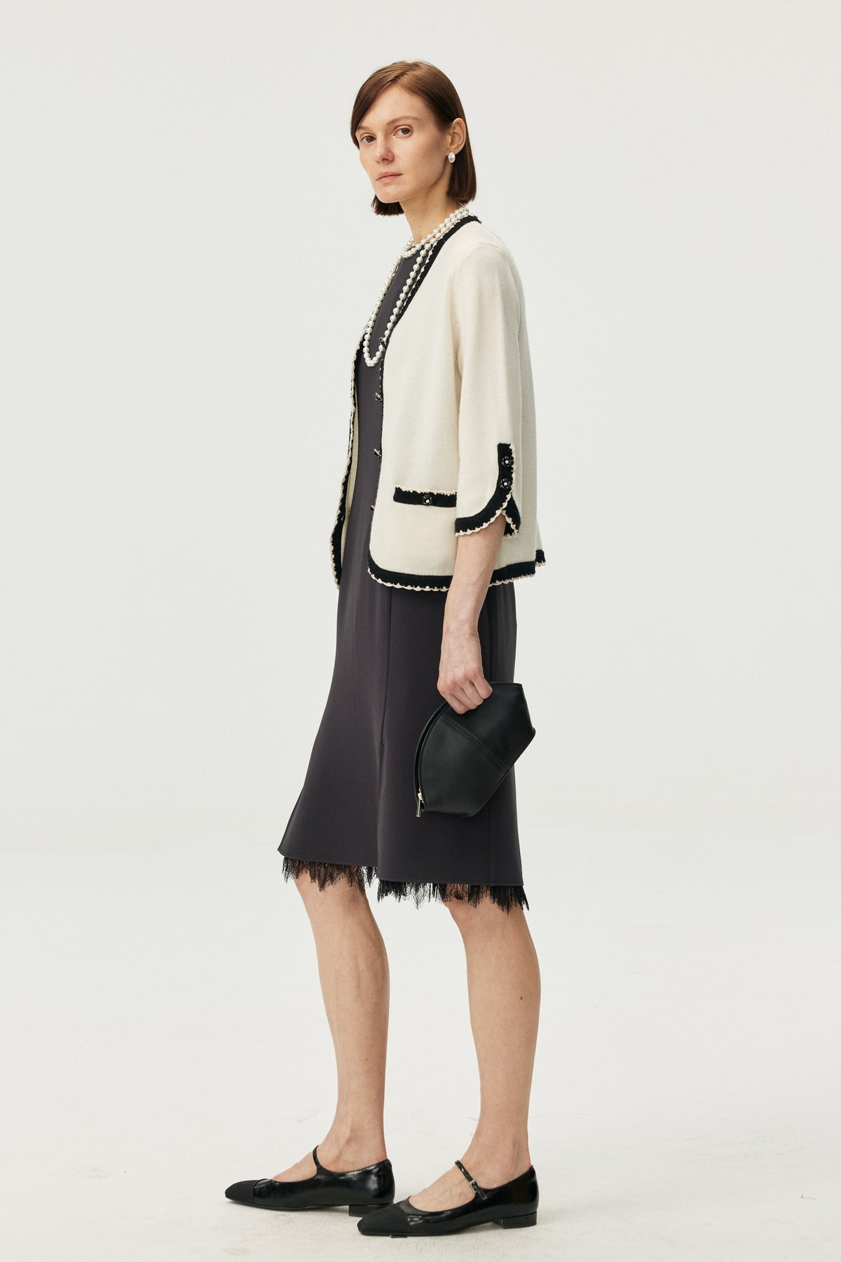 Wool-Cashmere Contrast Trim Cardigan