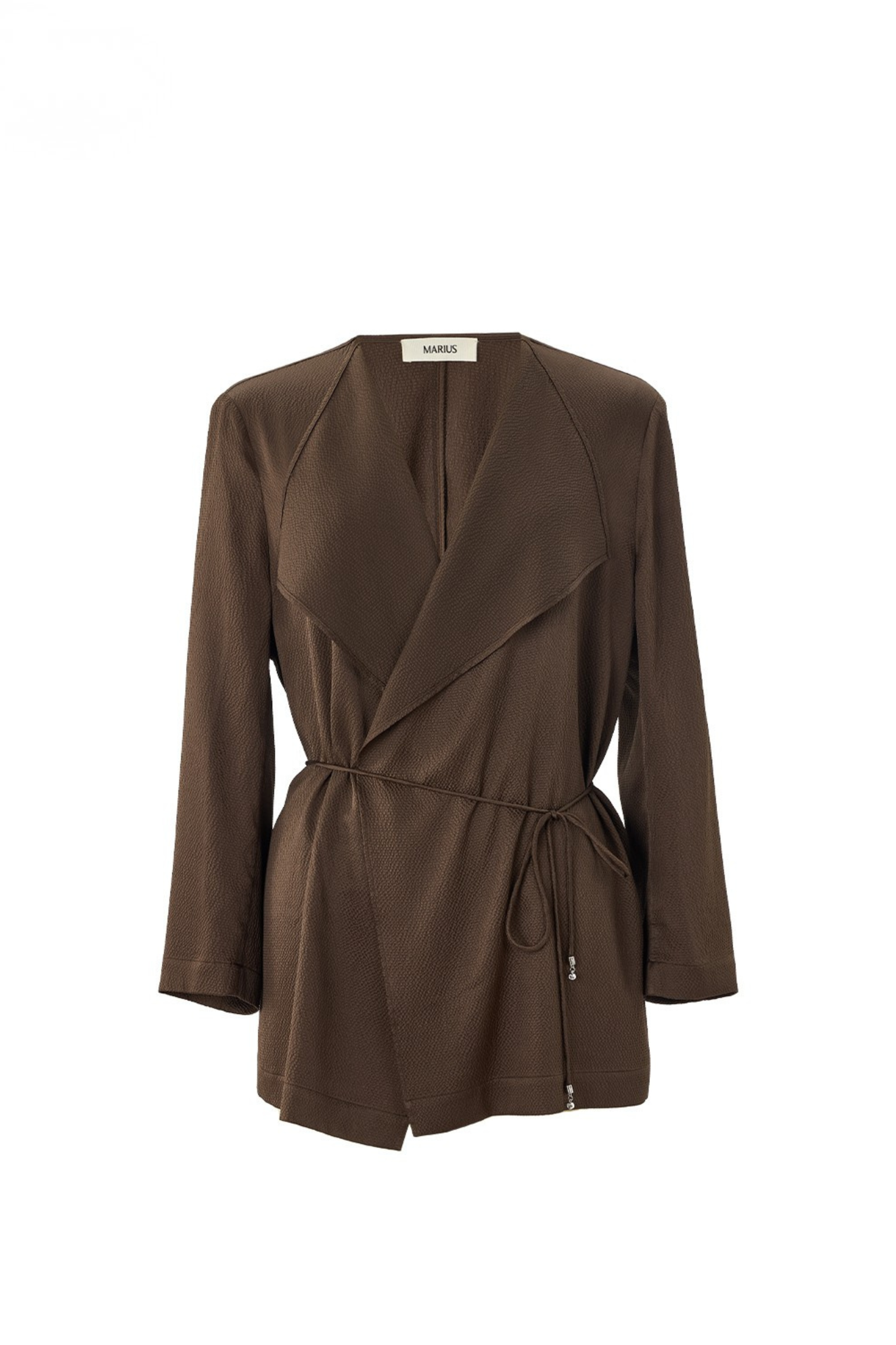 Pearl-Sheen Silk Satin Draped-Collar Wrap Top