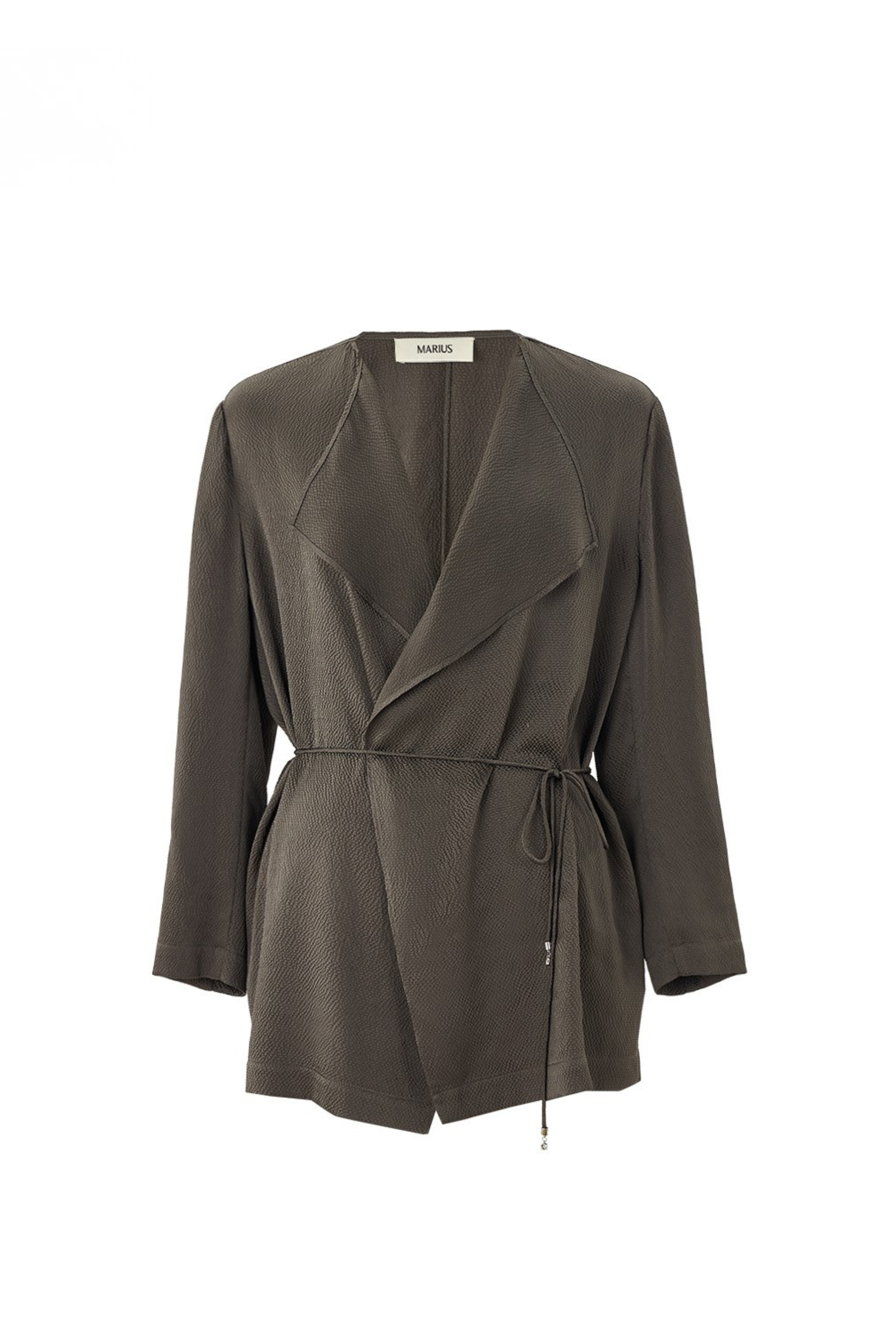 Pearl-Sheen Silk Satin Draped-Collar Wrap Top