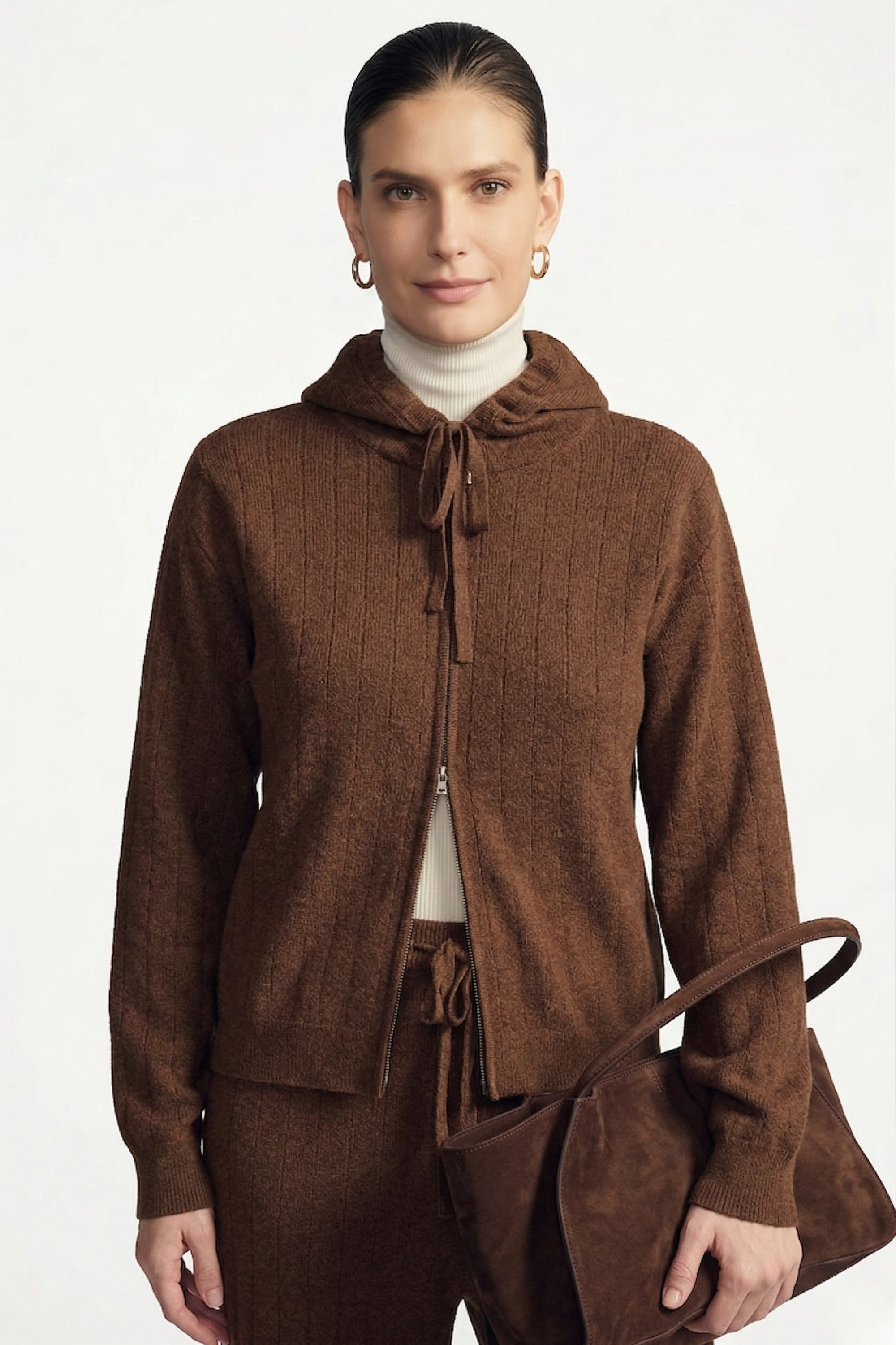 Wool-Cashmere Blend Zip-Up Knit Hoodie