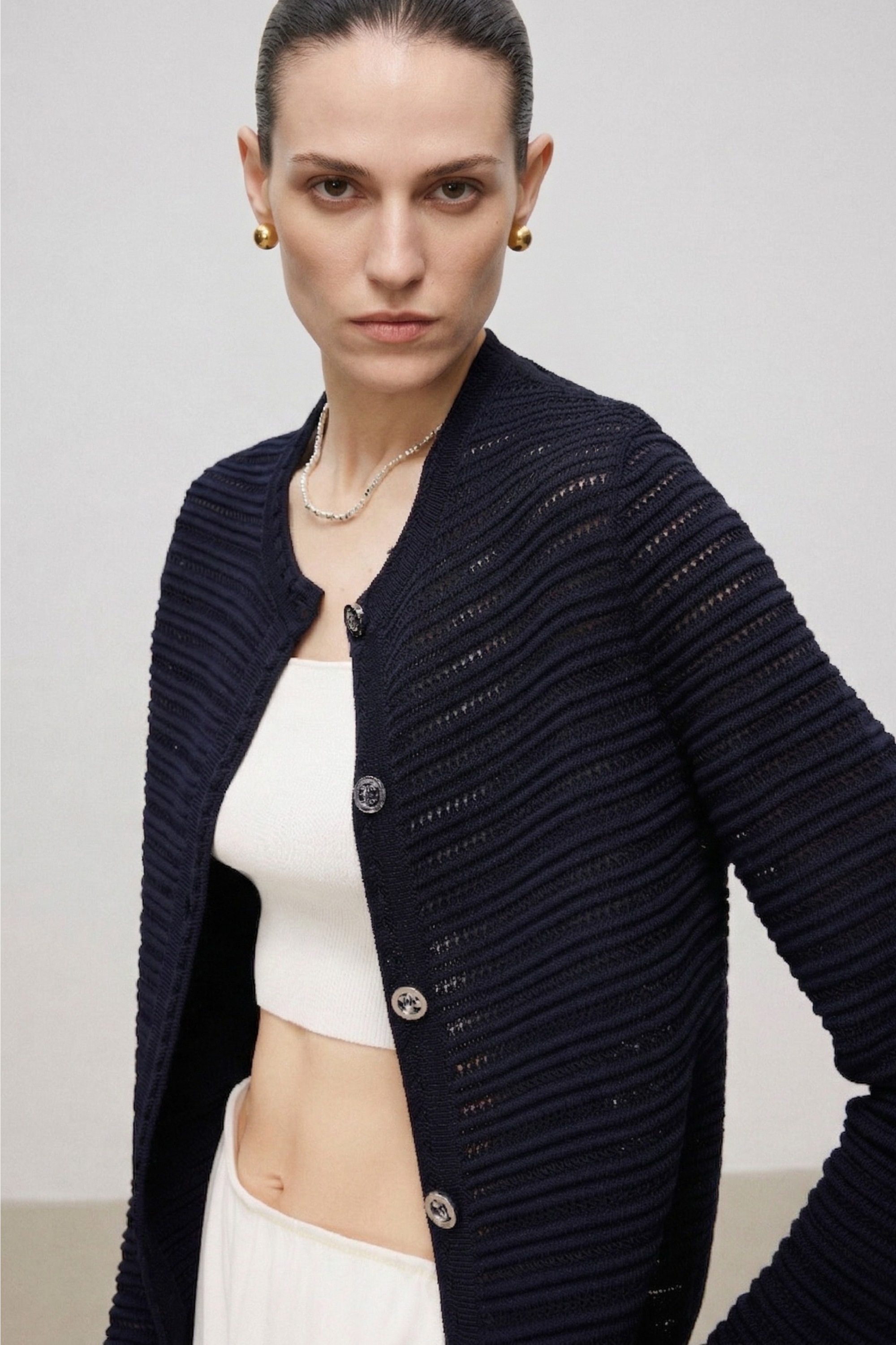 Lightweight Textured Cotton Knit Cardigan