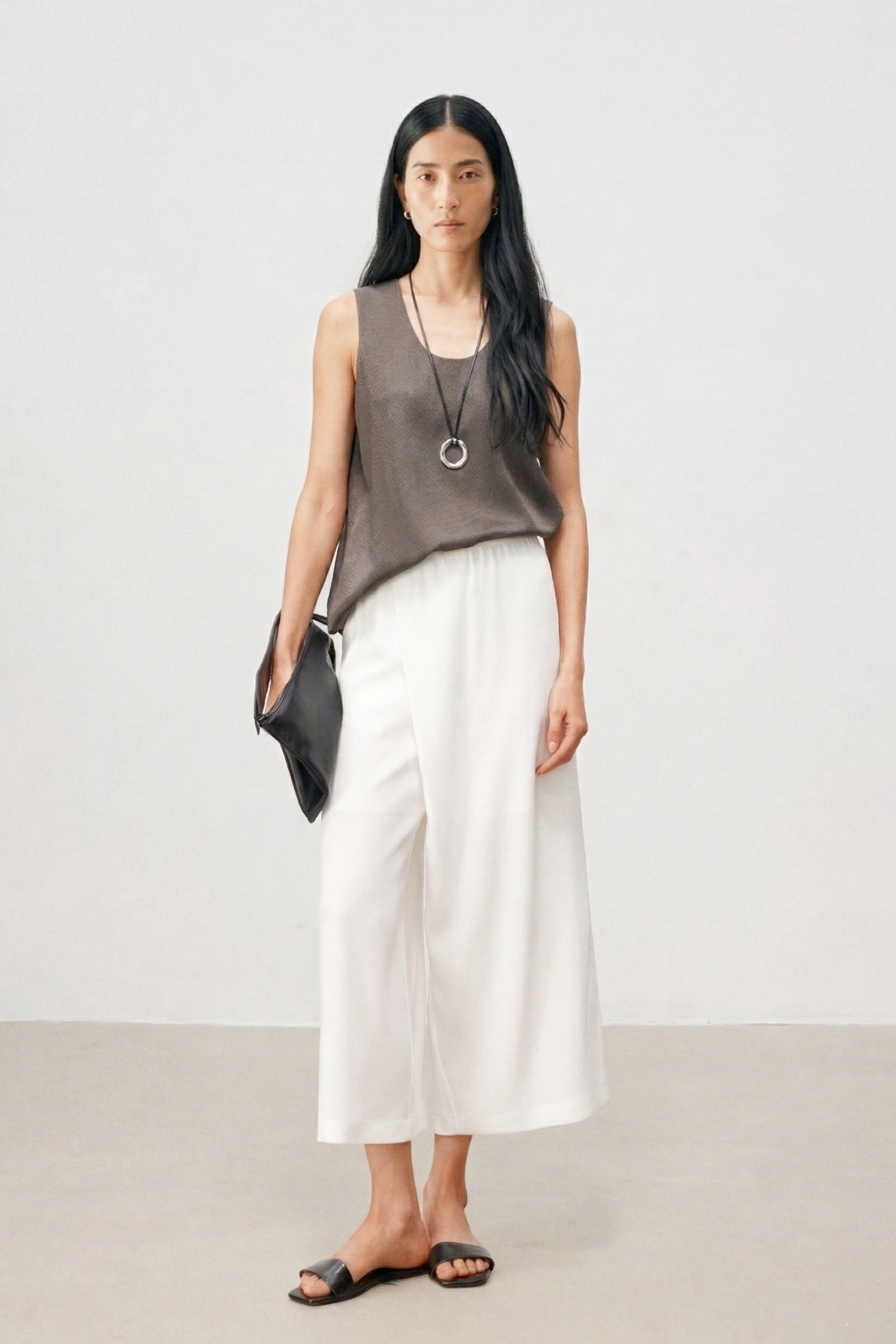 Minimal Pearl-Sheen Silk Satin Scoop-Neck Tank