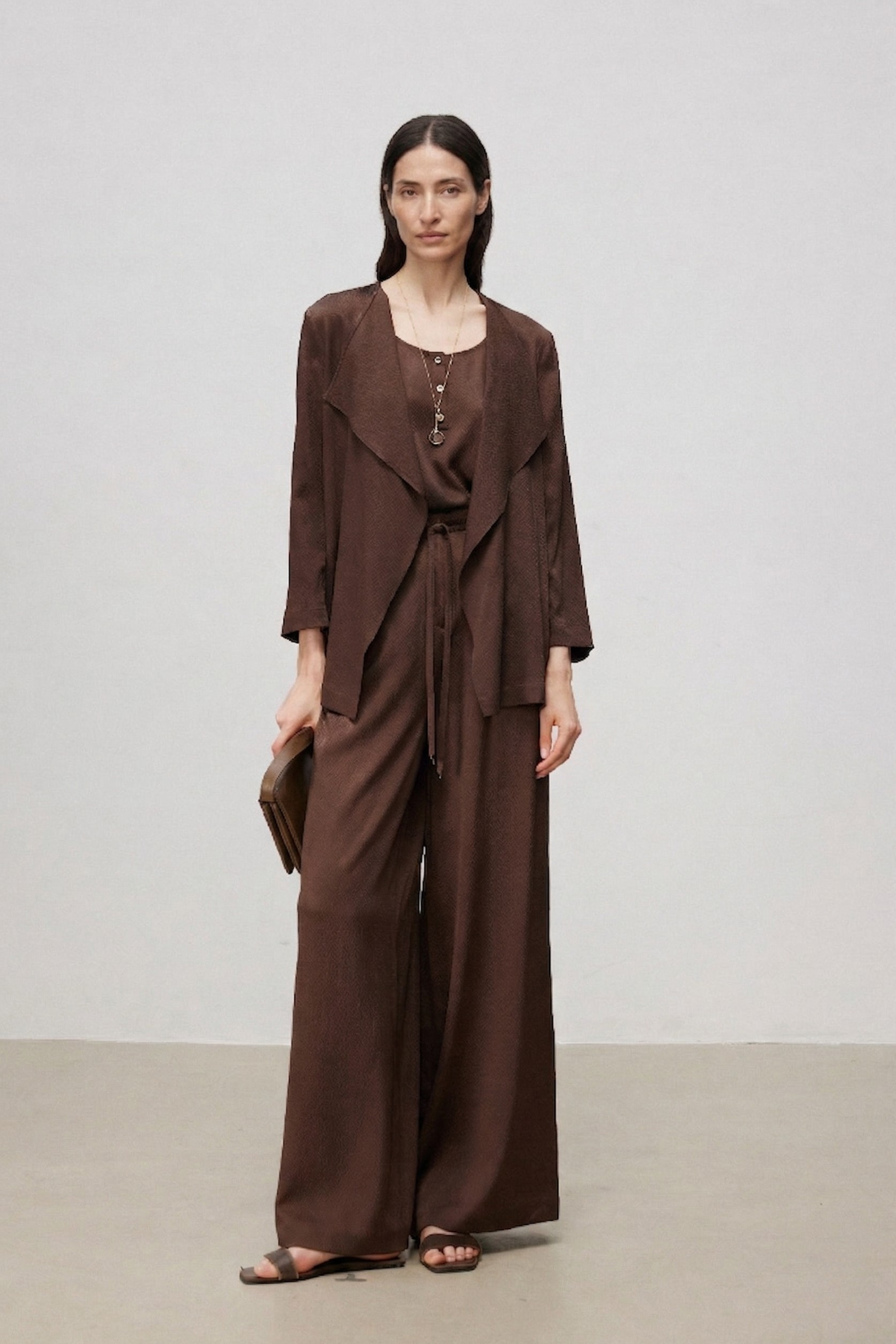 Pearl-Sheen Silk Satin Draped-Collar Wrap Top