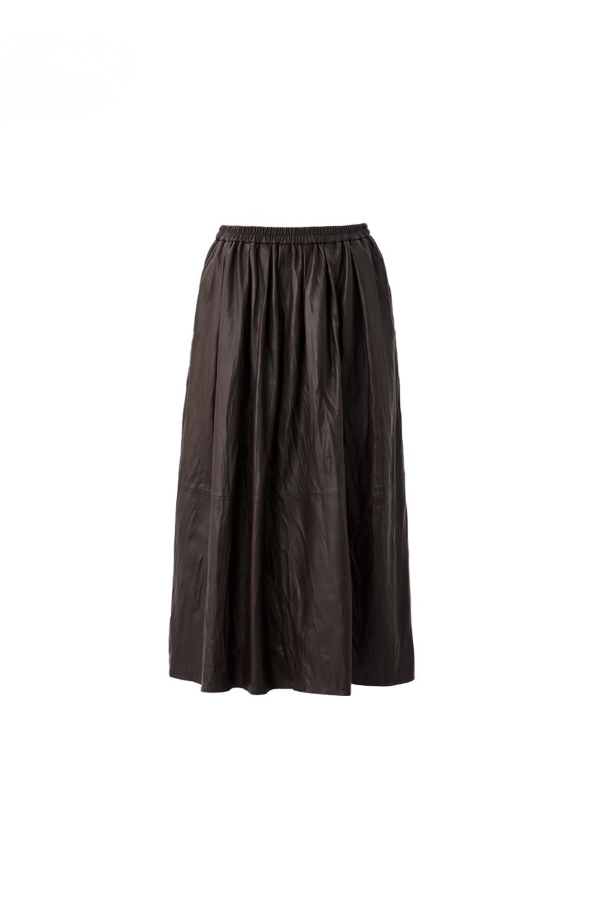 Pleated Leather Midi Skirt
