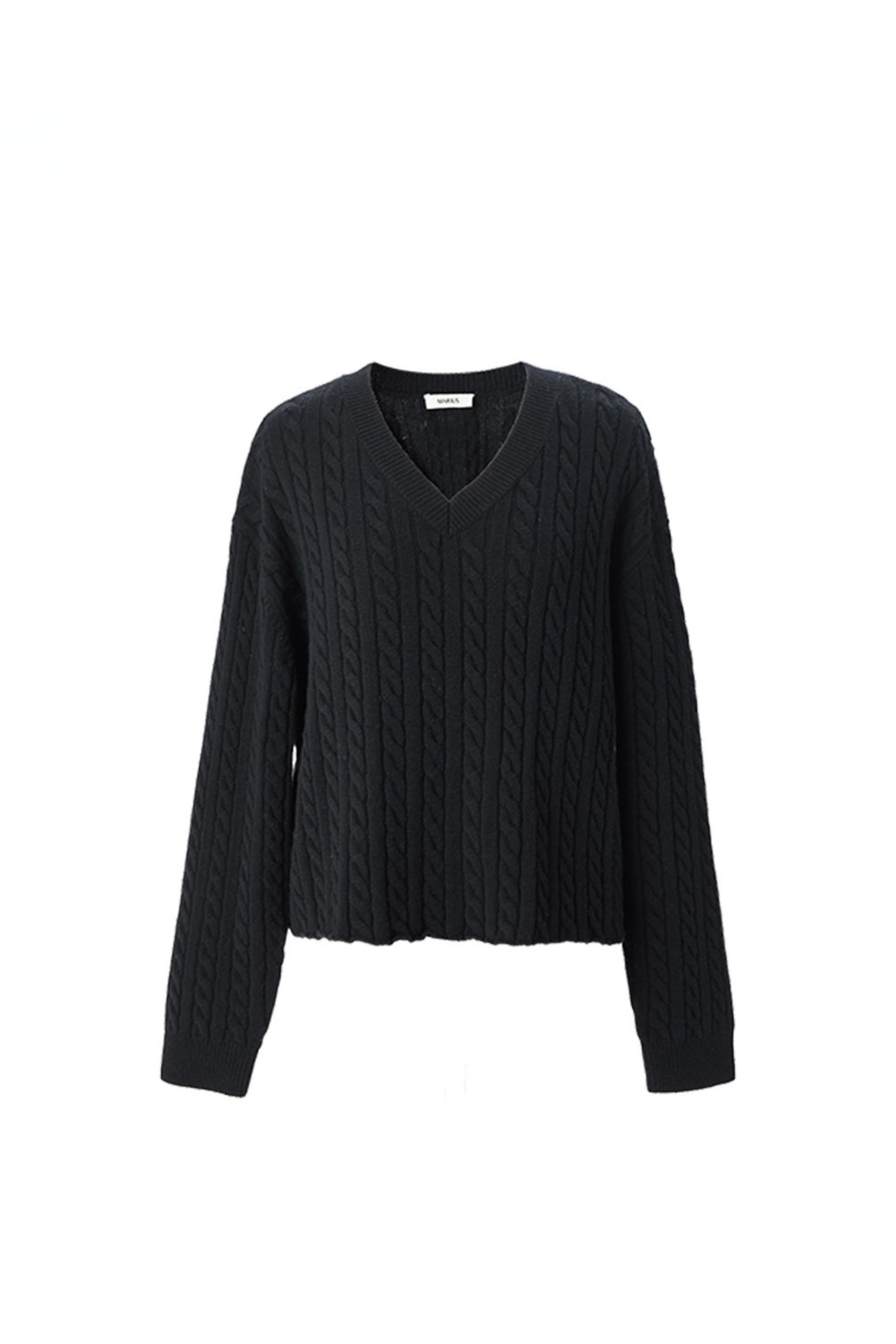 Classic Cable-Knit V-Neck Merino Wool Sweater