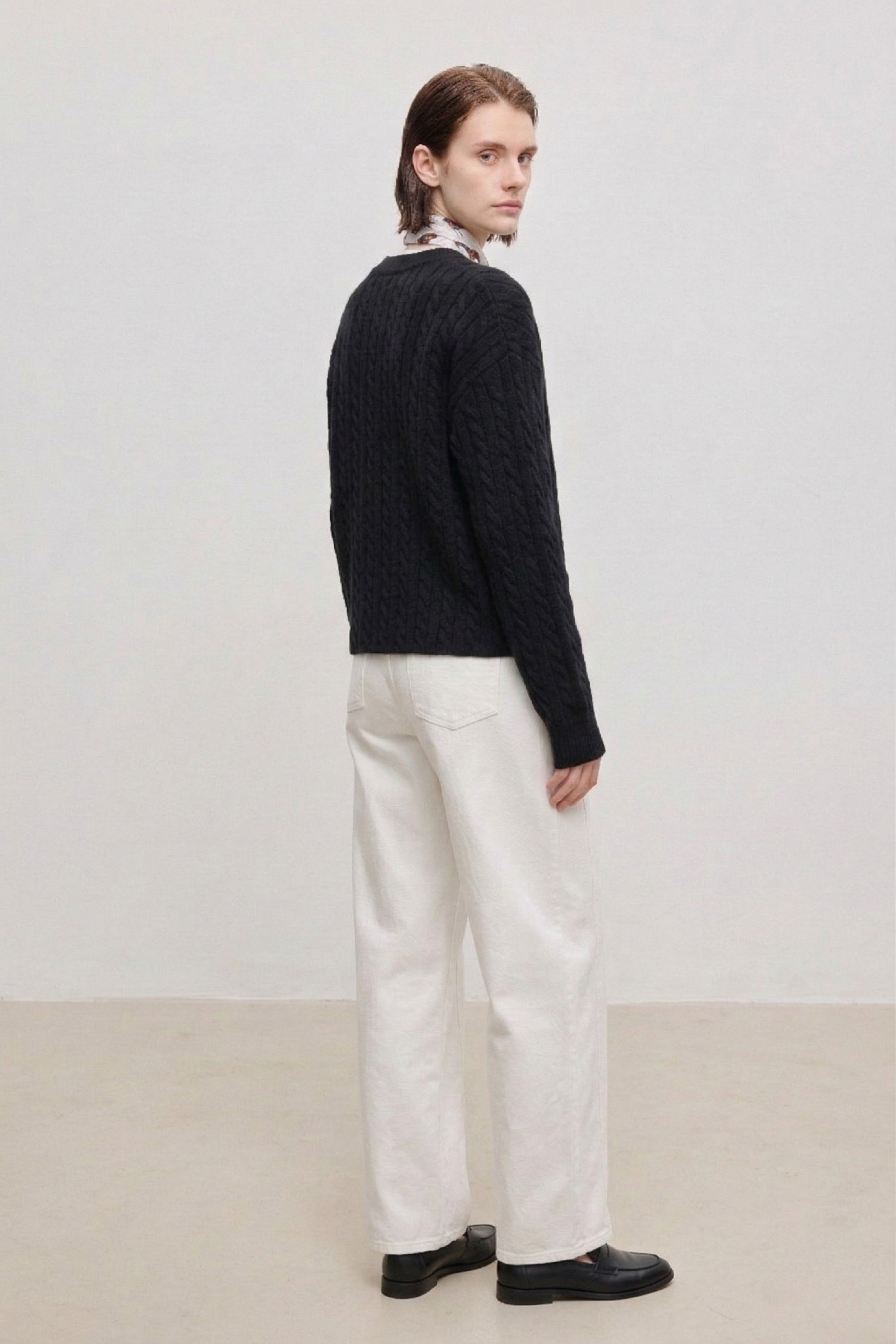 Classic Cable-Knit V-Neck Merino Wool Sweater