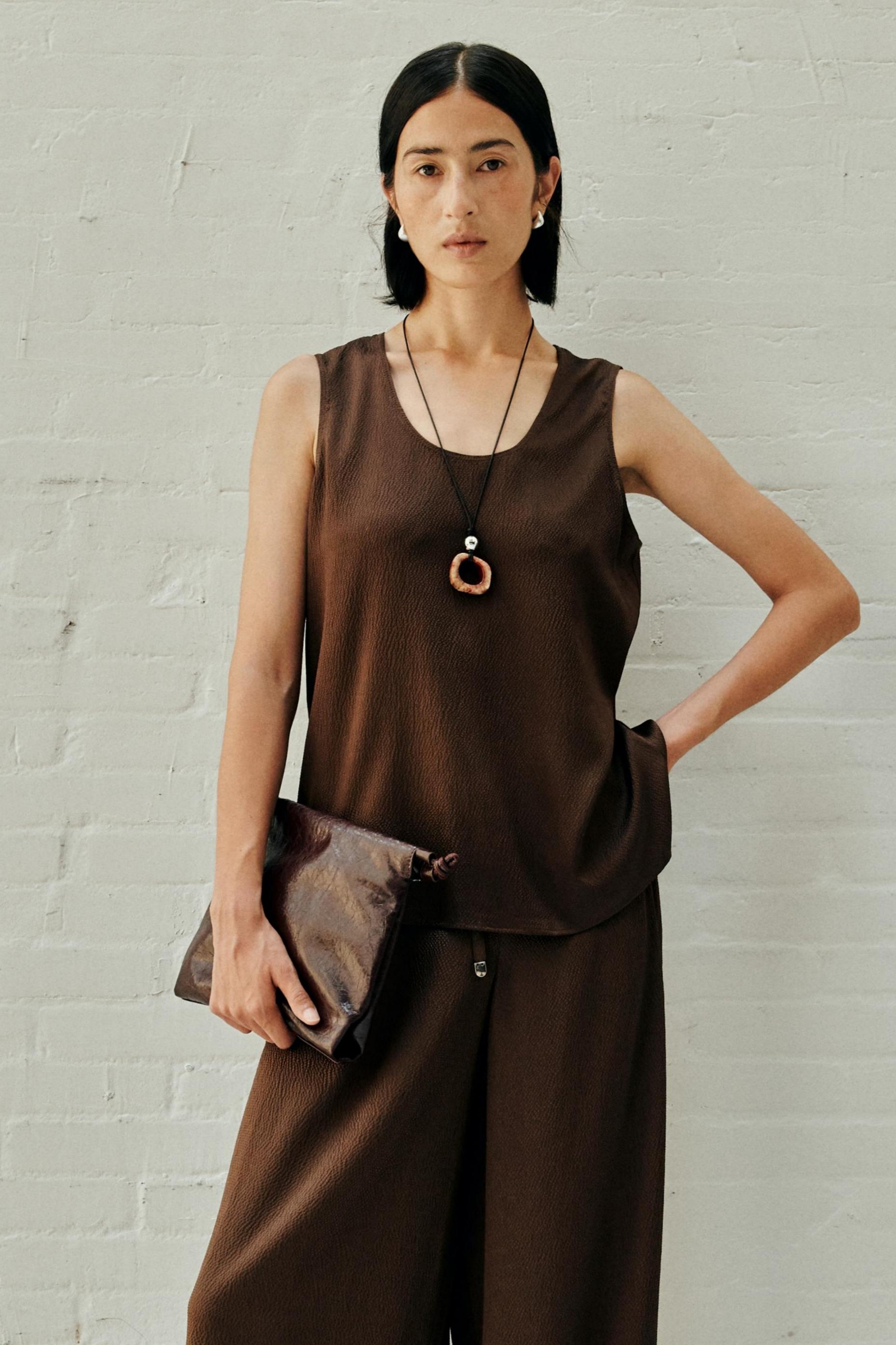 Minimal Pearl-Sheen Silk Satin Scoop-Neck Tank