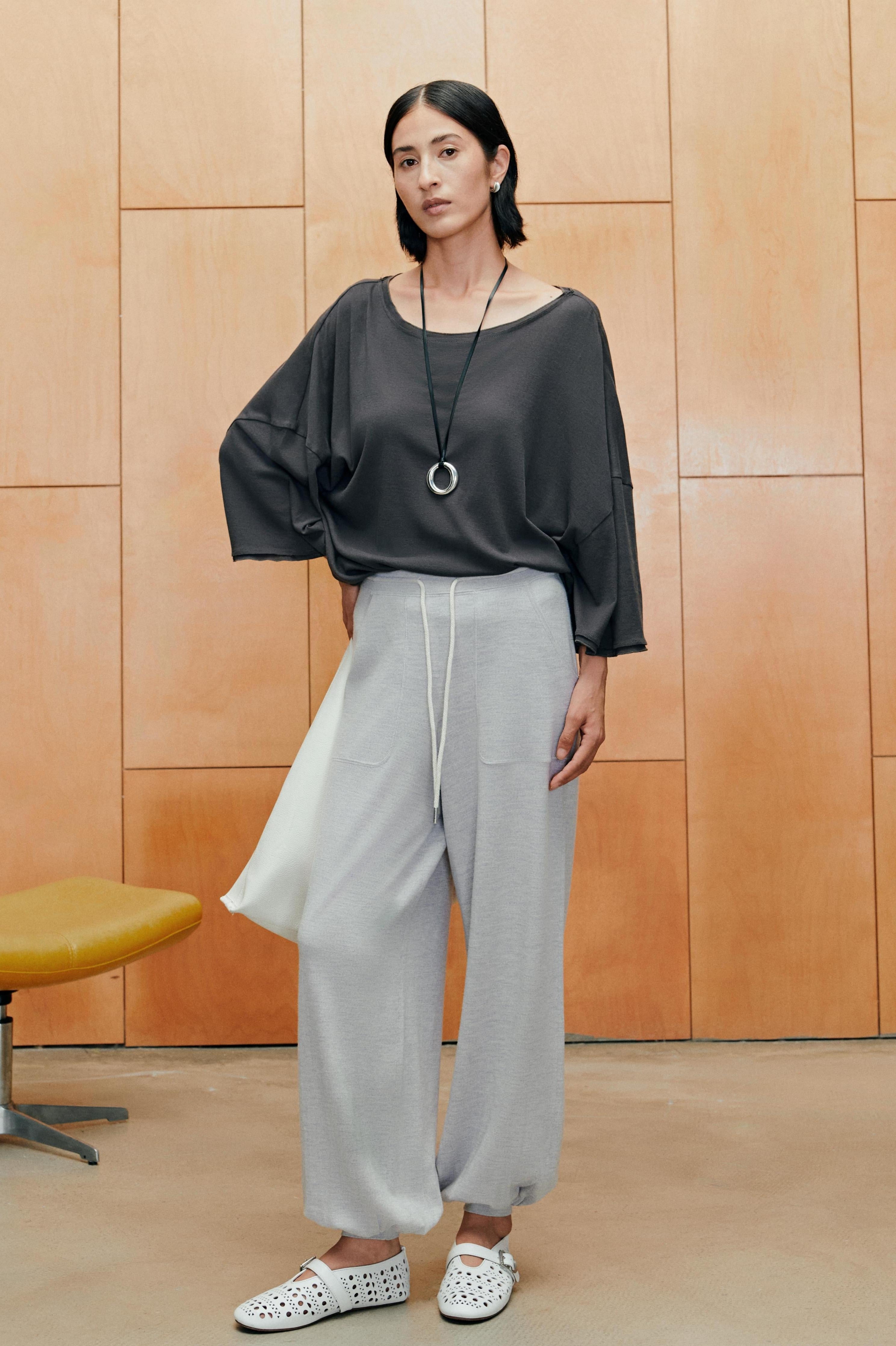 Soft-Touch Wool-Silk Blend Knit Barrel Pants