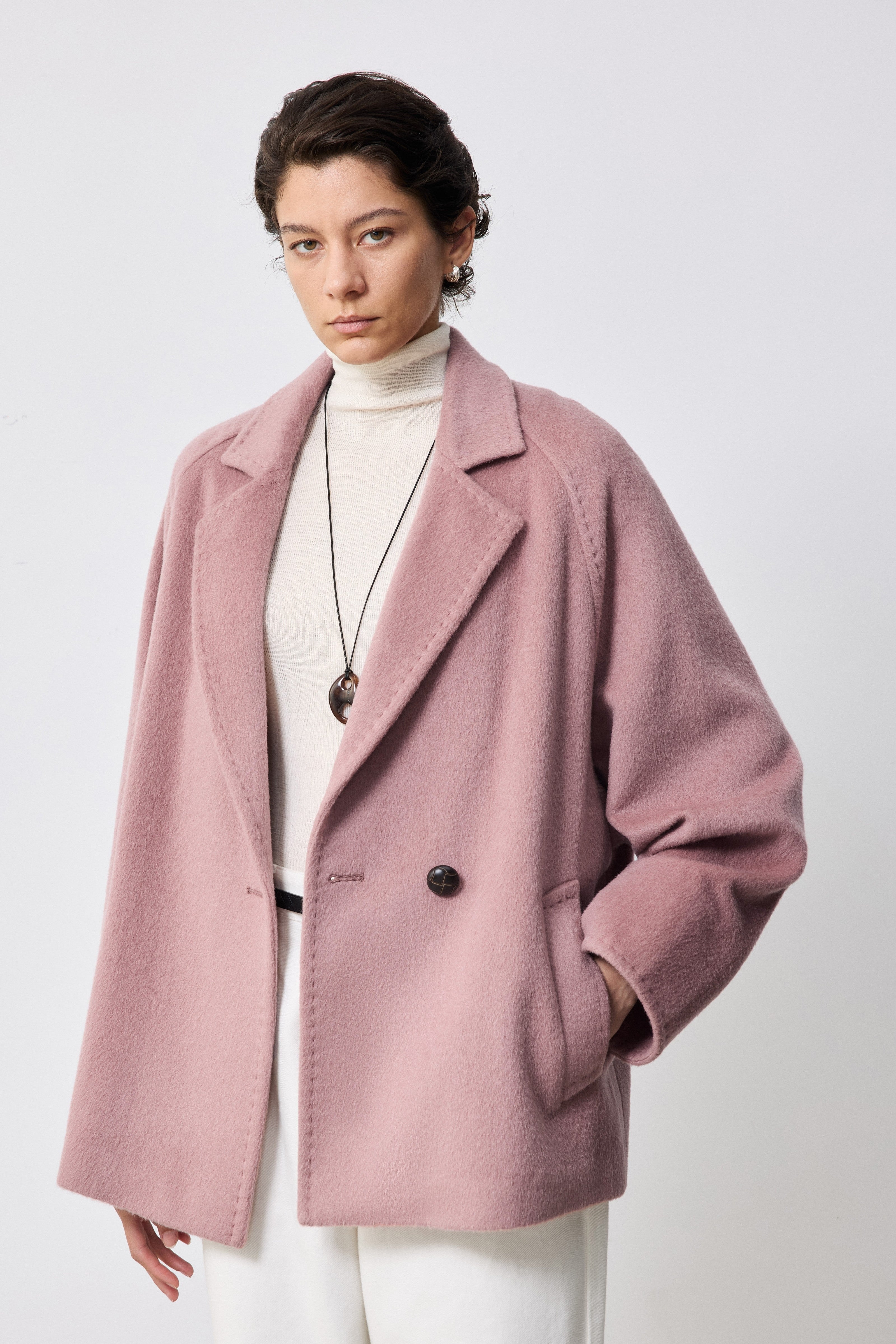 One-Button Alpaca-Mohair Wool-Blend Coat