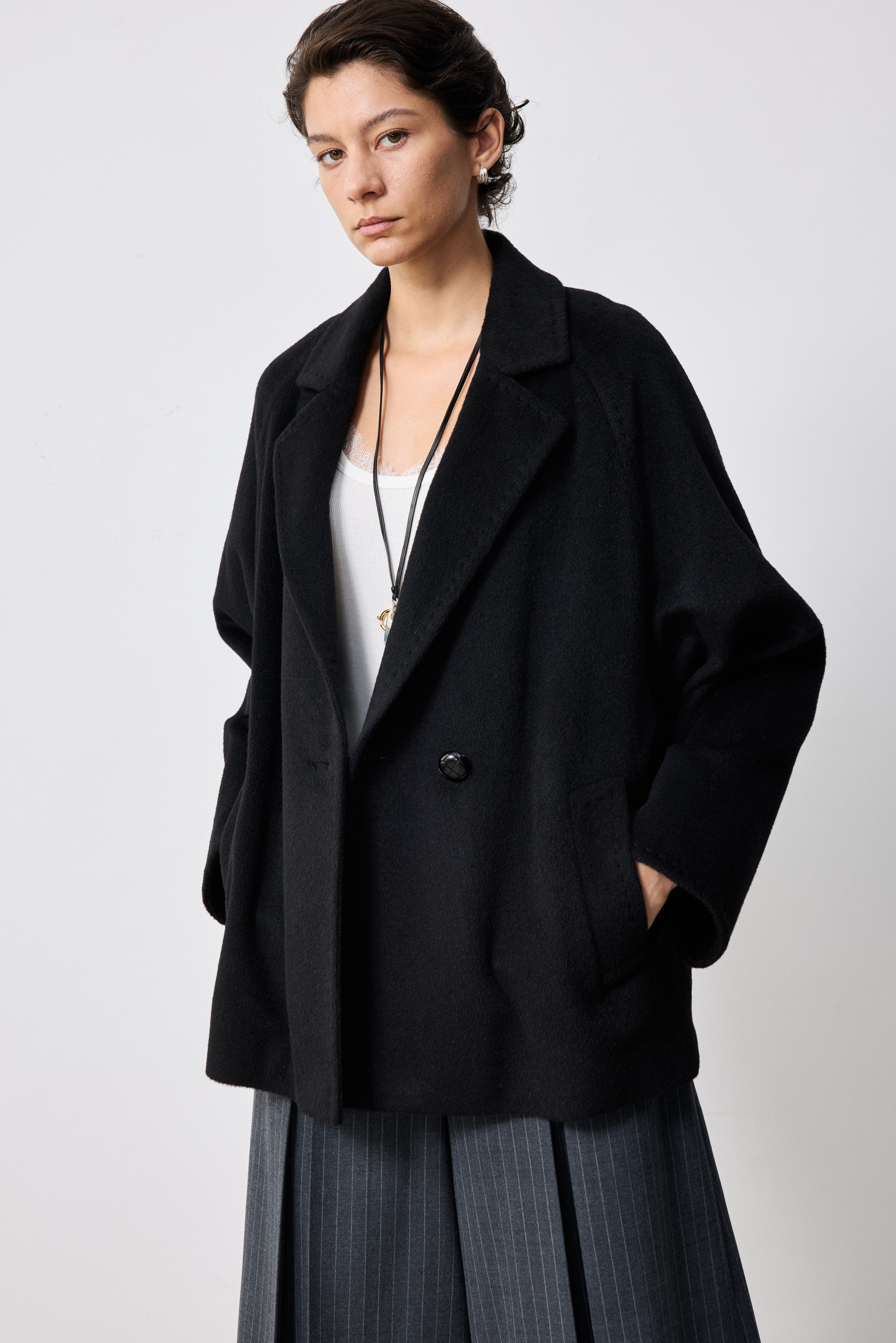 One-Button Alpaca-Mohair Wool-Blend Coat