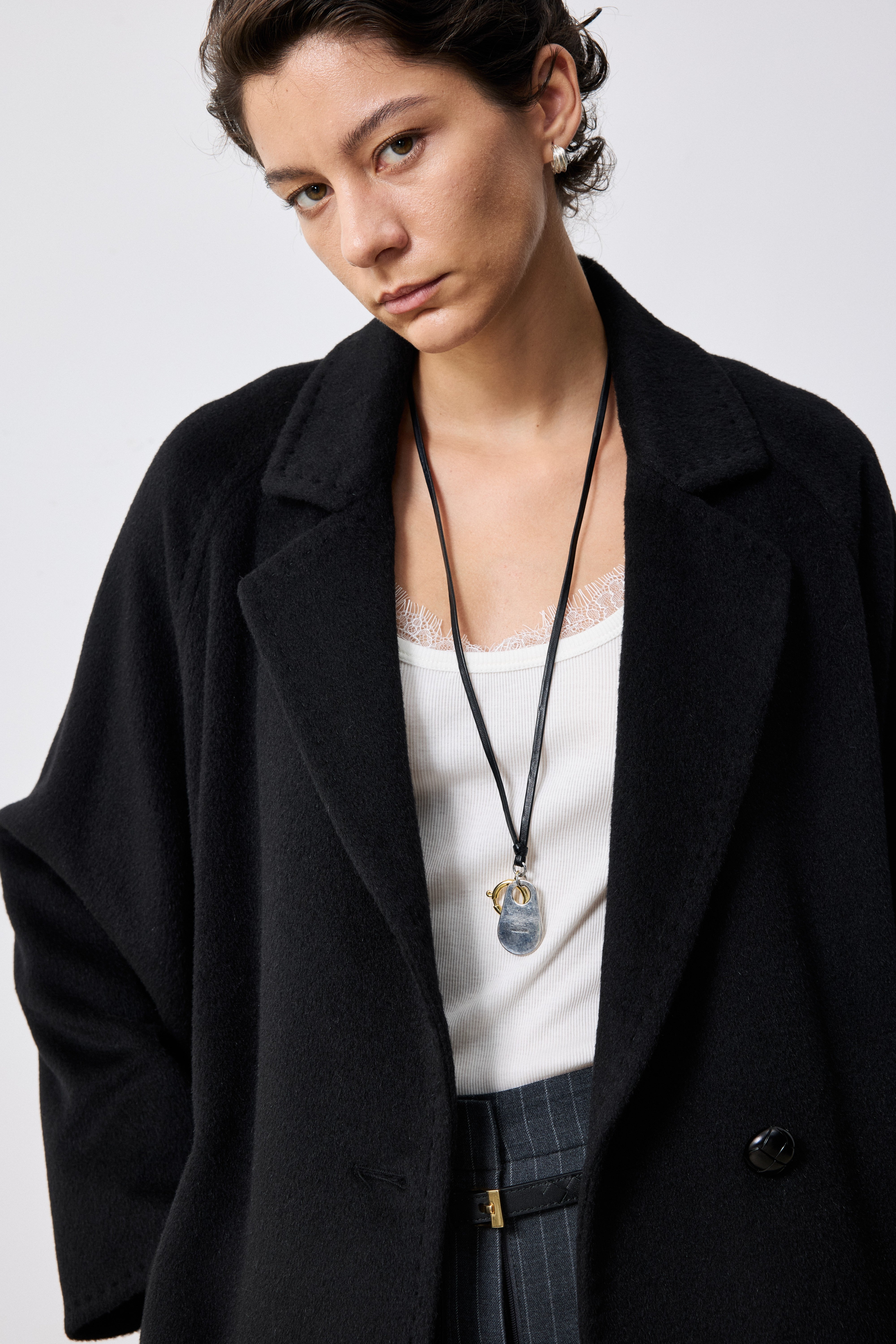 One-Button Alpaca-Mohair Wool-Blend Coat