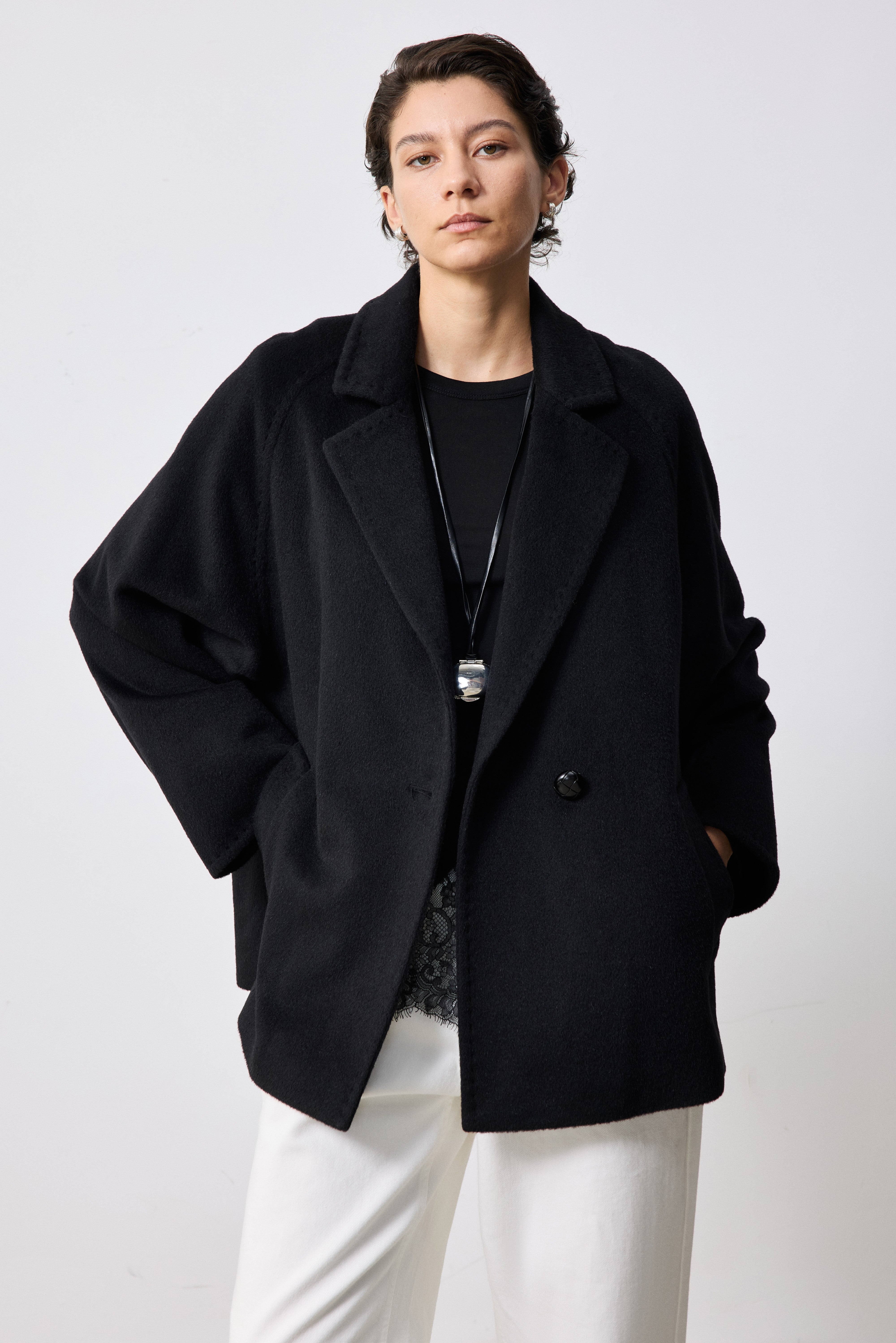 One-Button Alpaca-Mohair Wool-Blend Coat