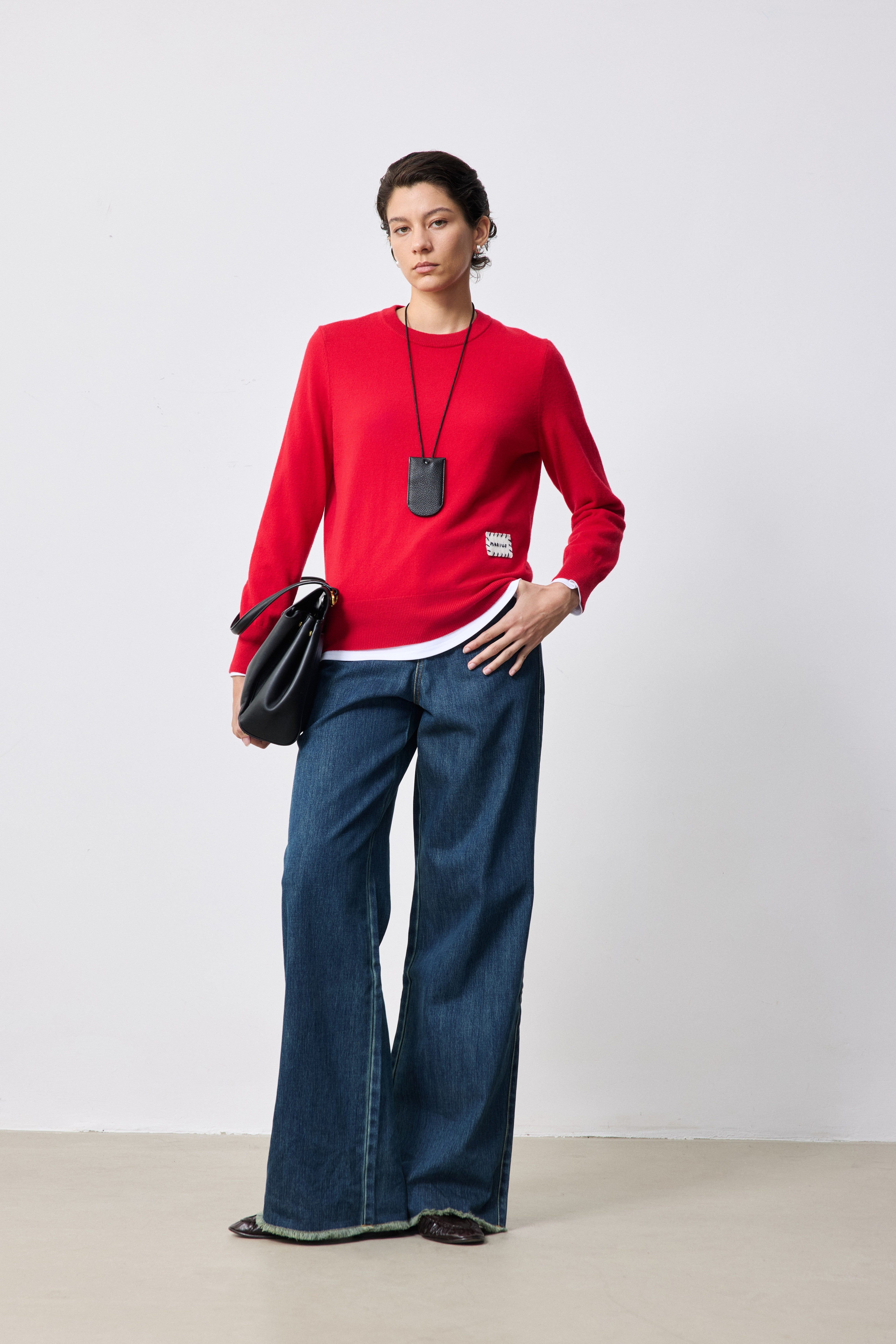 Wool-Cashmere Blend Crewneck Knit Sweater