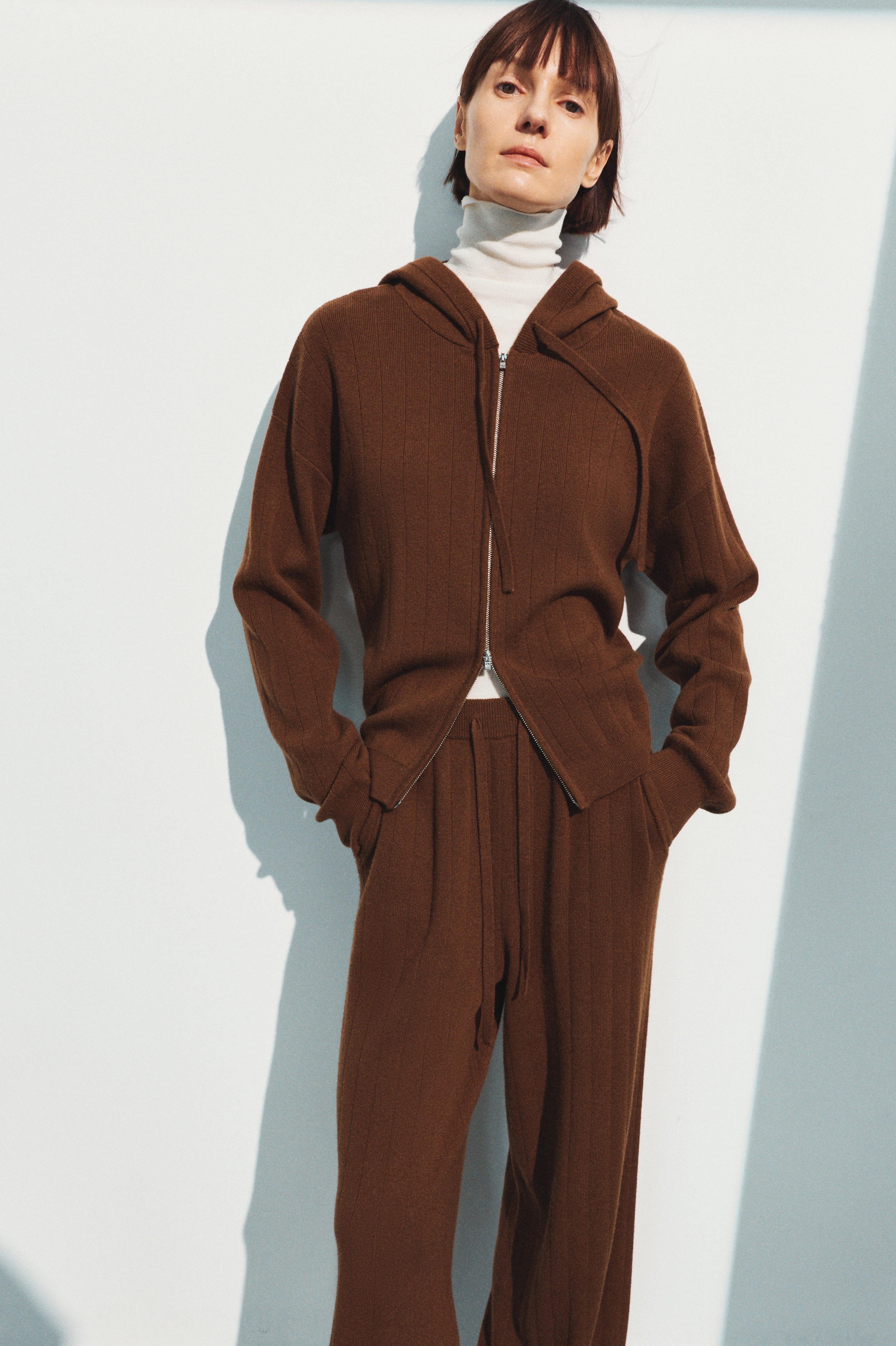 Wool-Cashmere Blend Zip-Up Knit Hoodie