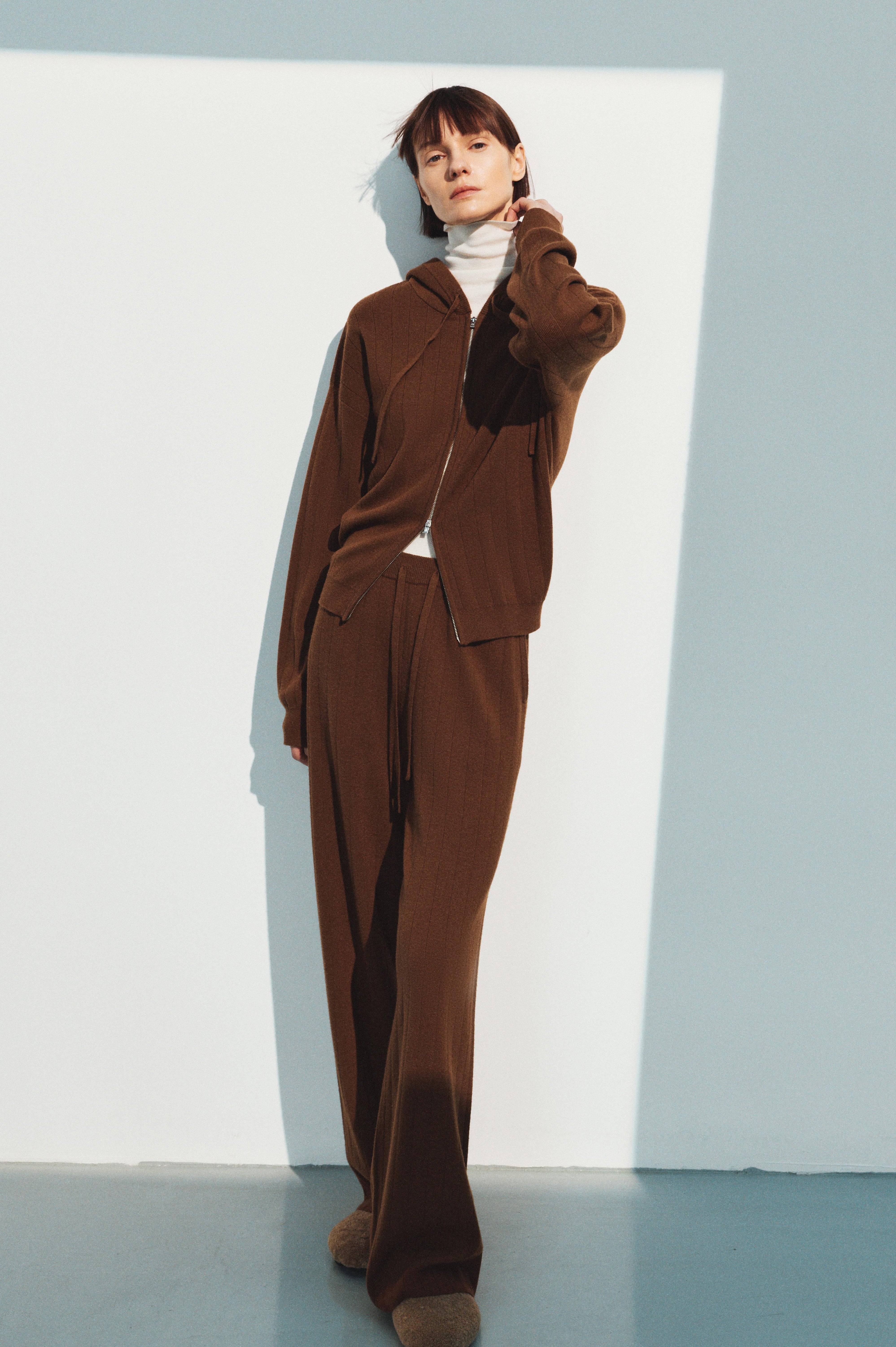 Wool-Cashmere Blend Zip-Up Knit Hoodie