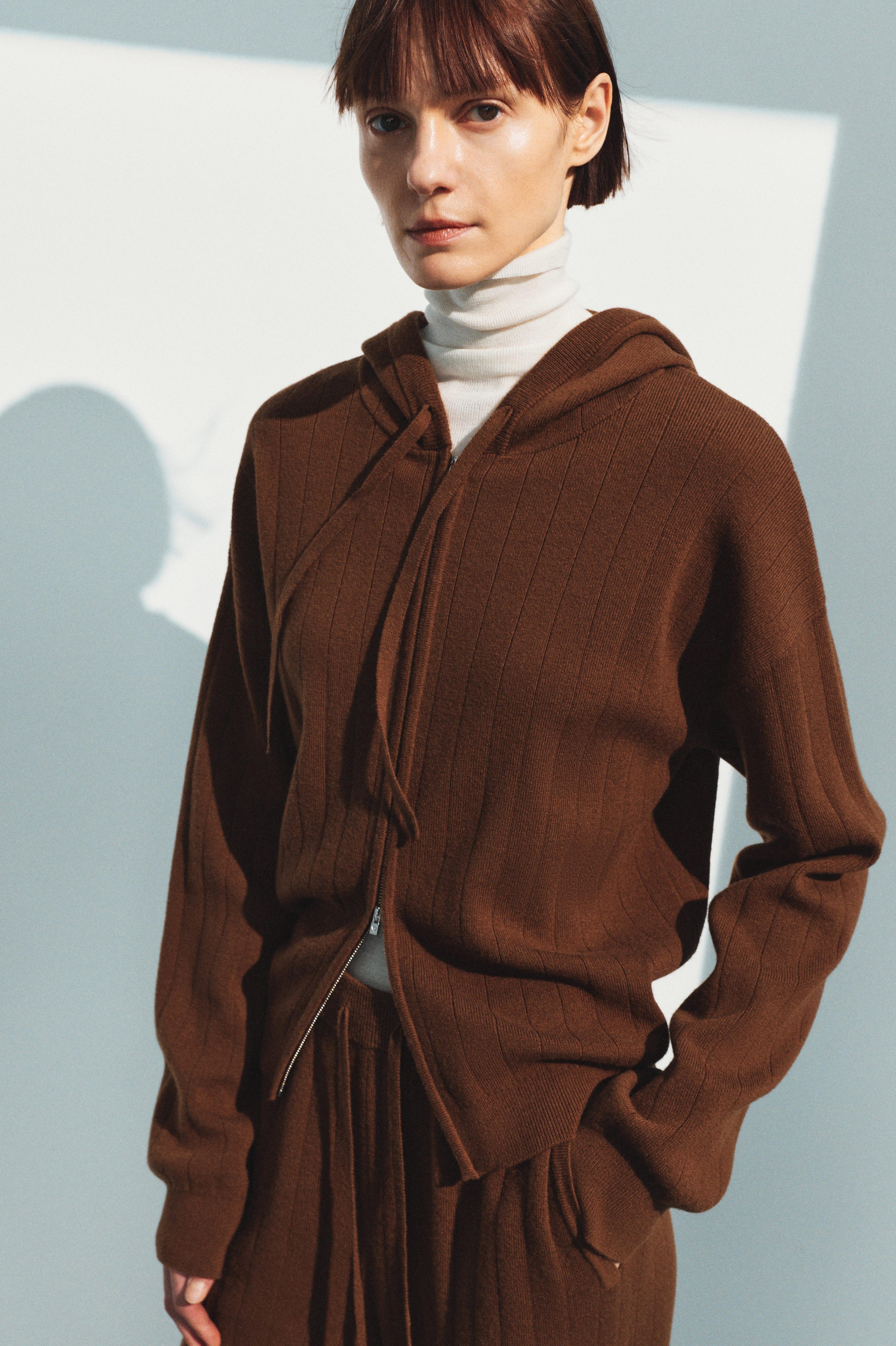 Wool-Cashmere Blend Zip-Up Knit Hoodie