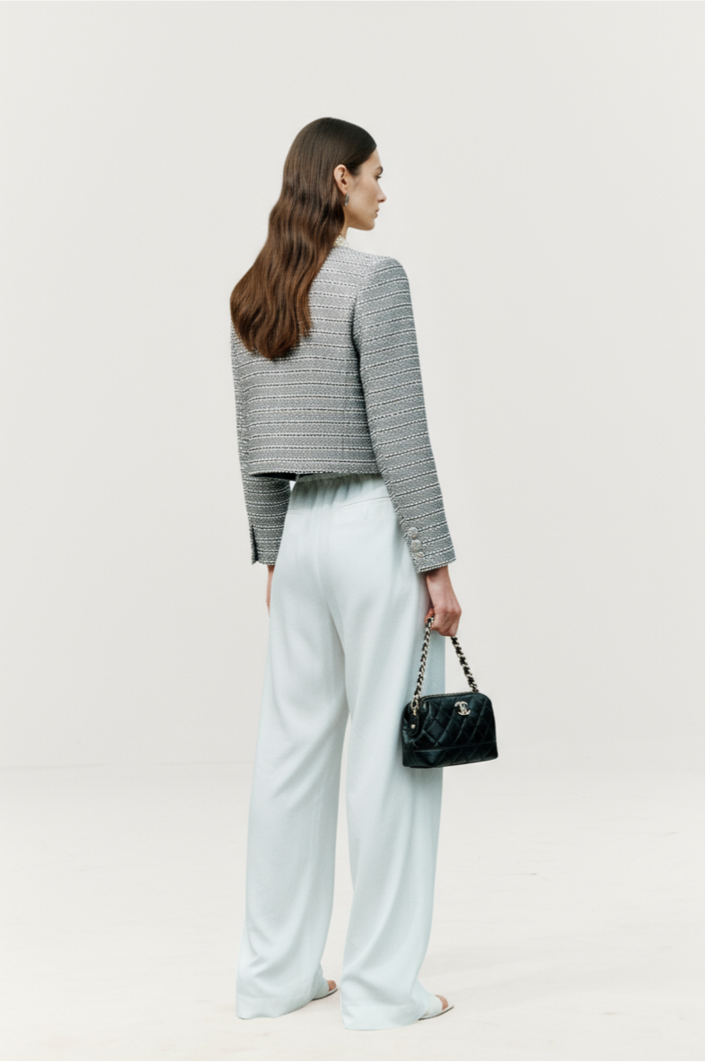 Round Neck Cropped Bouclé Jacket