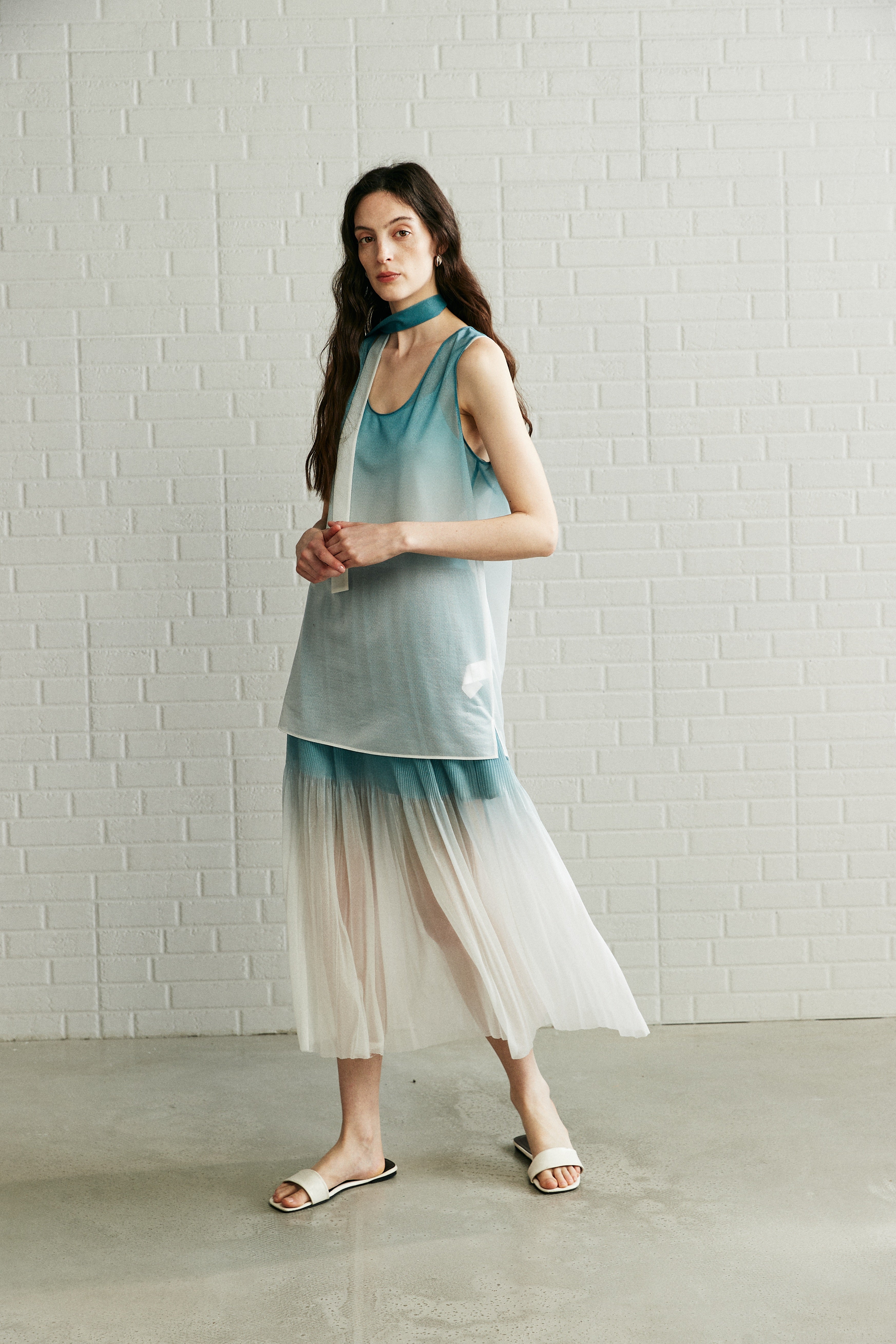 Ombre Breeze Pleated Midi Skirt