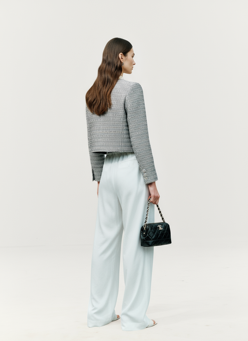 Round Neck Cropped Bouclé Jacket