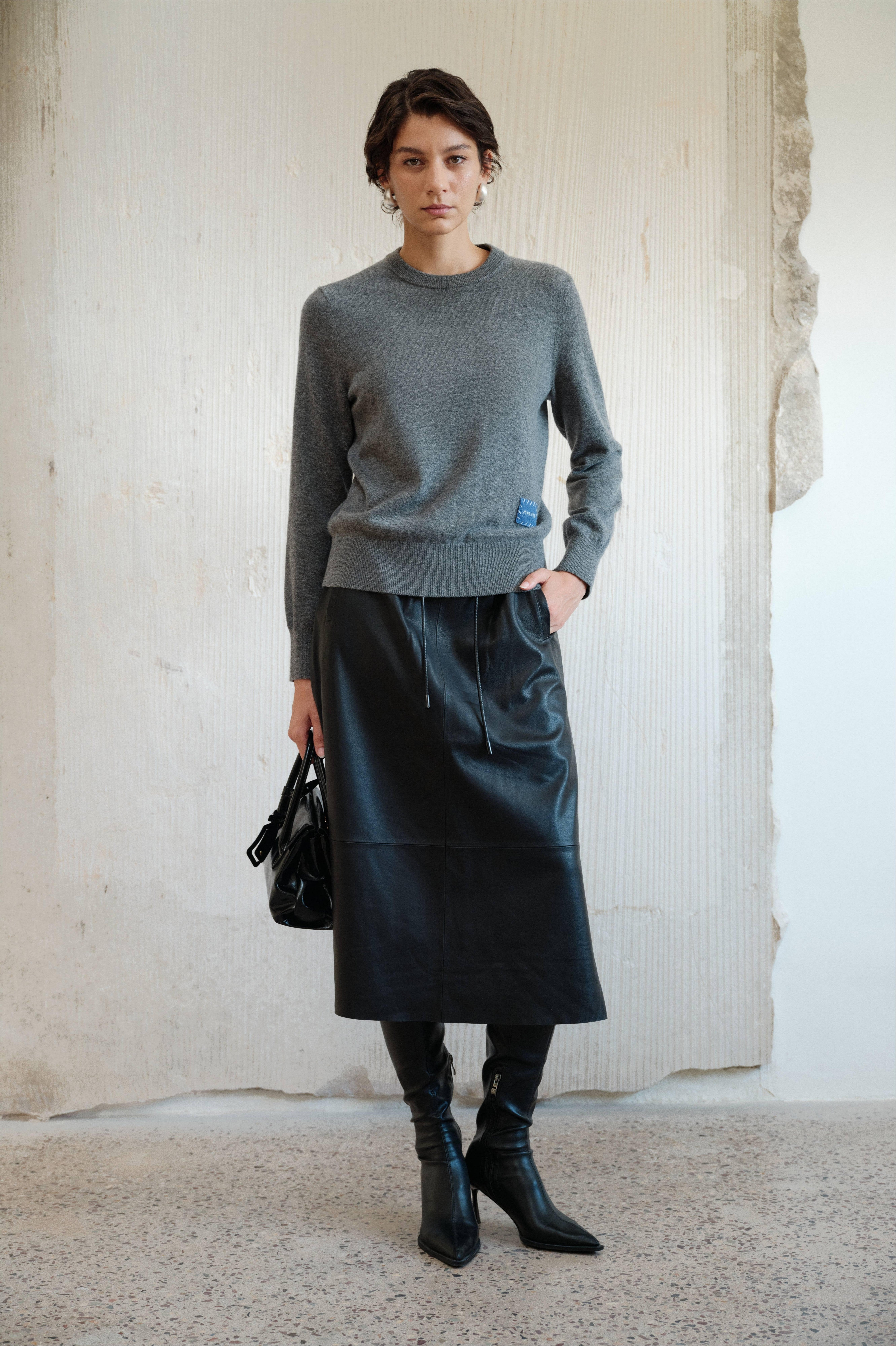 Wool-Cashmere Blend Crewneck Knit Sweater