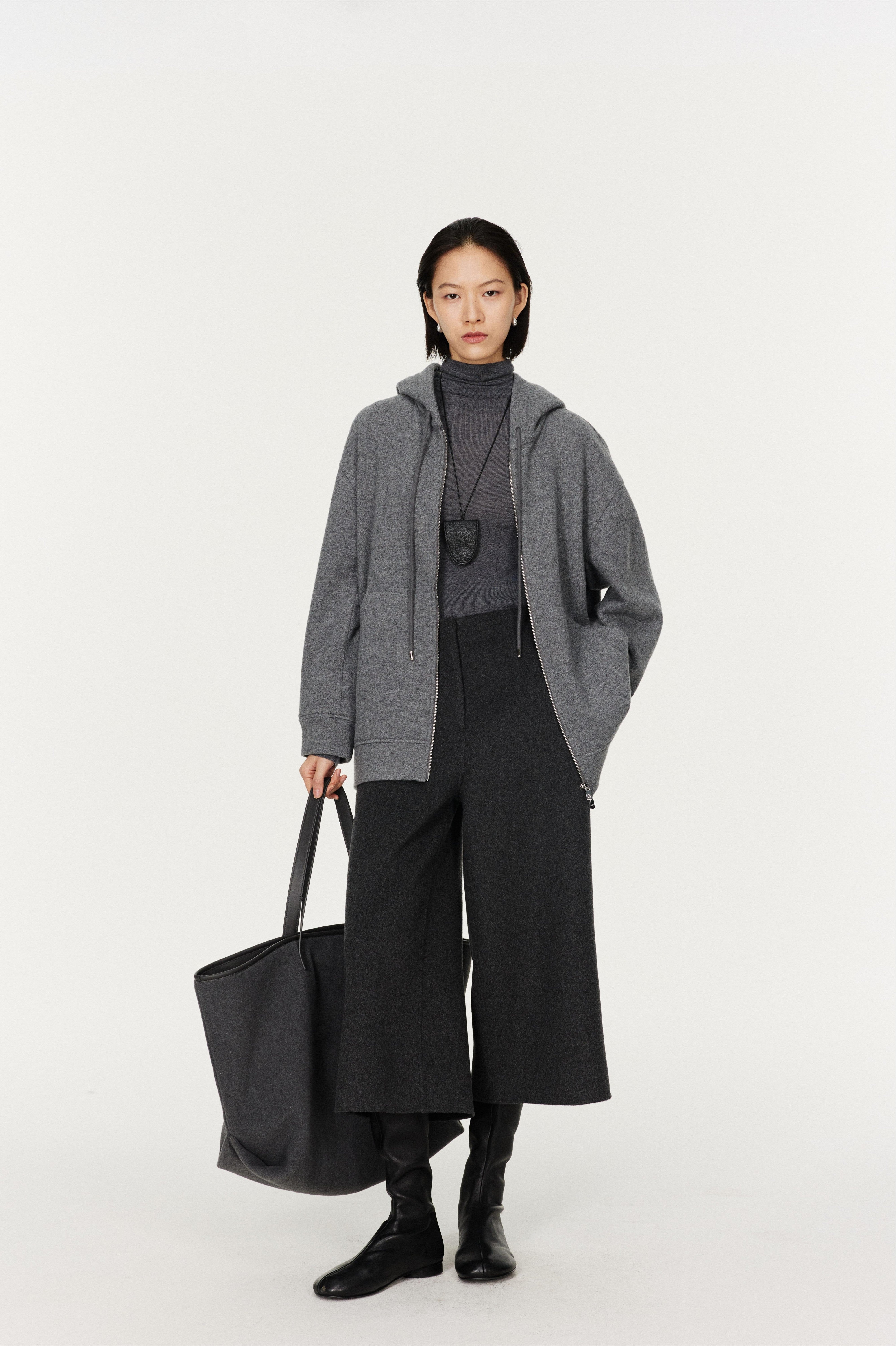 Wool-Cashmere Blend Knit Zip-Up Hoodie