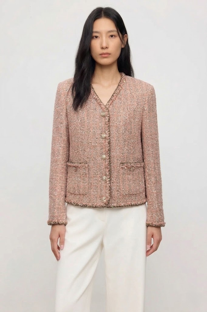 Fiammato Bouclé V-Neck Couture-Style Jacket