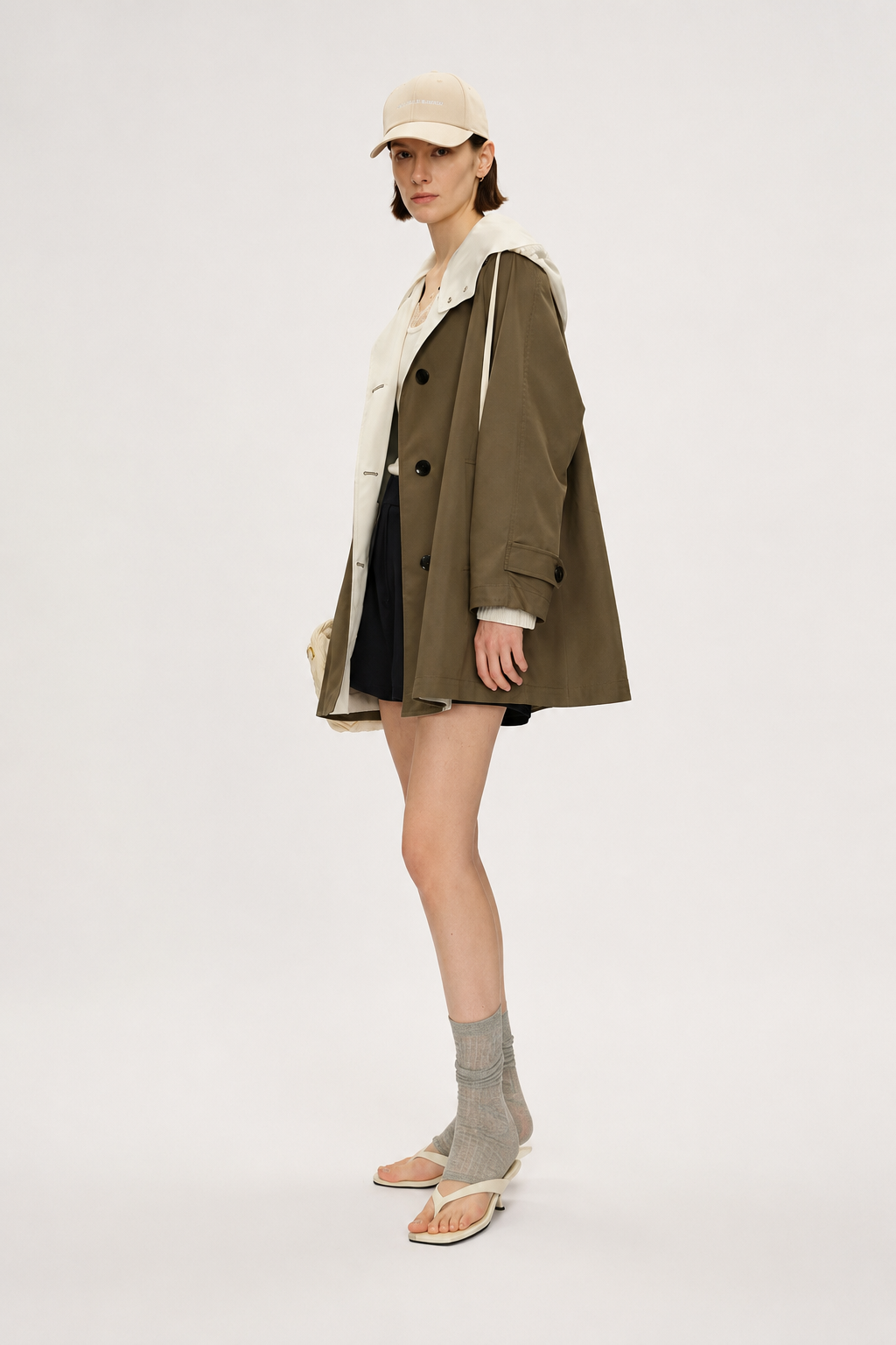 Cotton Blend Reversible Hooded Trench Coat