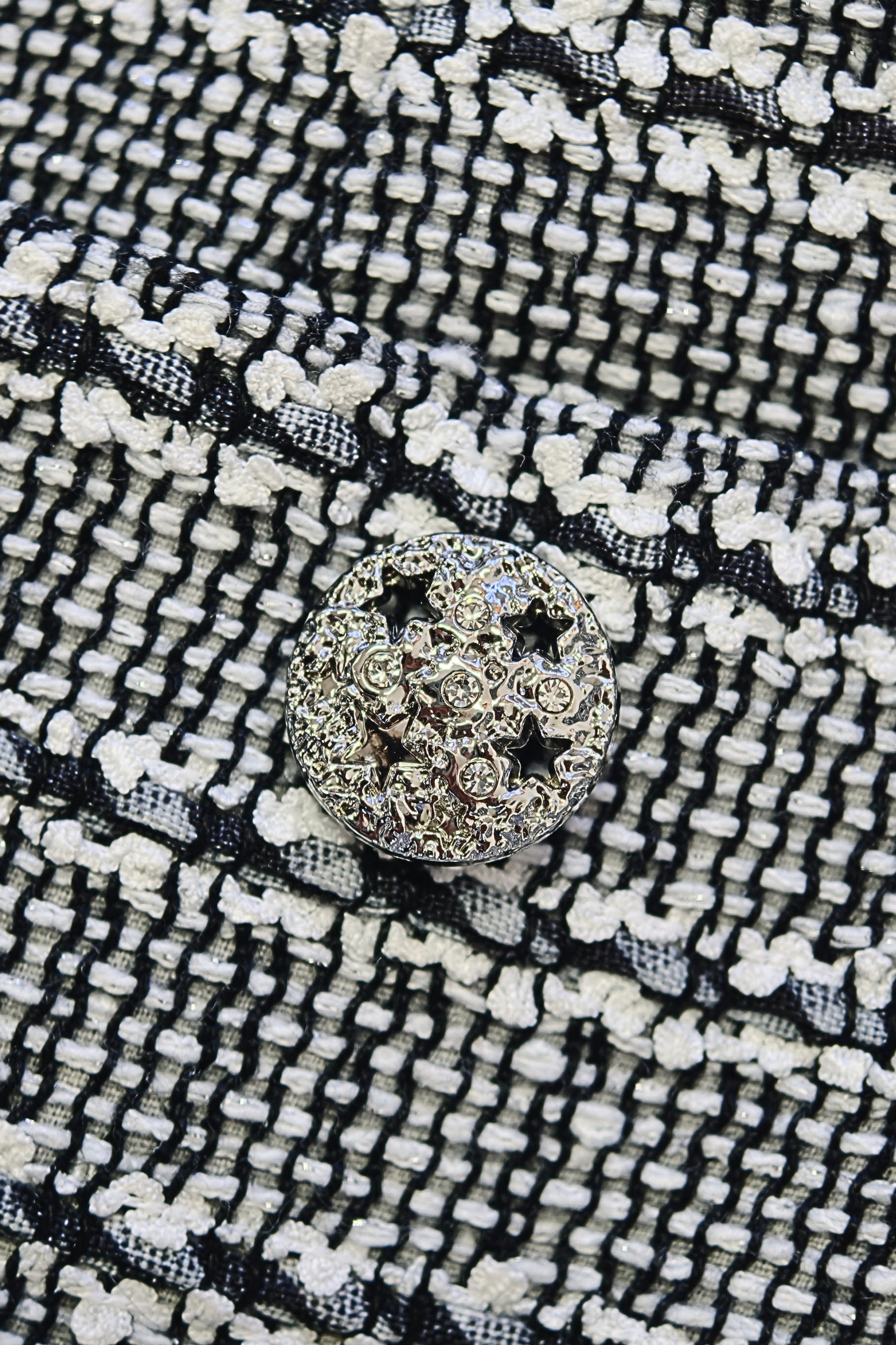 Contrast Crystal Button Cropped Bouclé Jacket