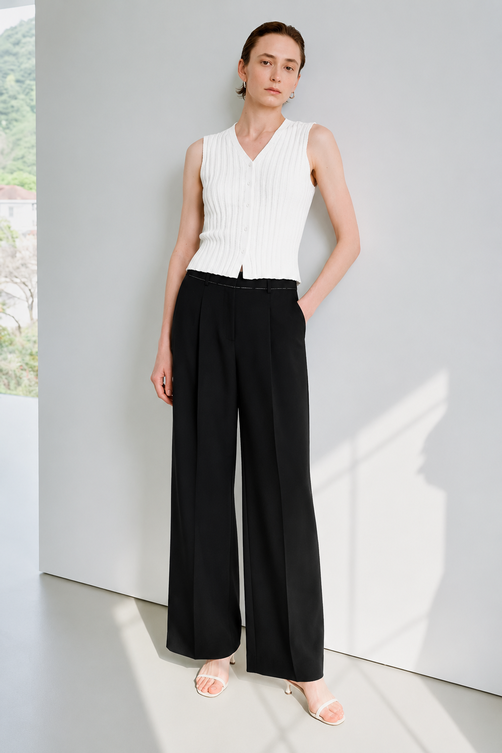 Raw-Edge Pleated Wool Trousers