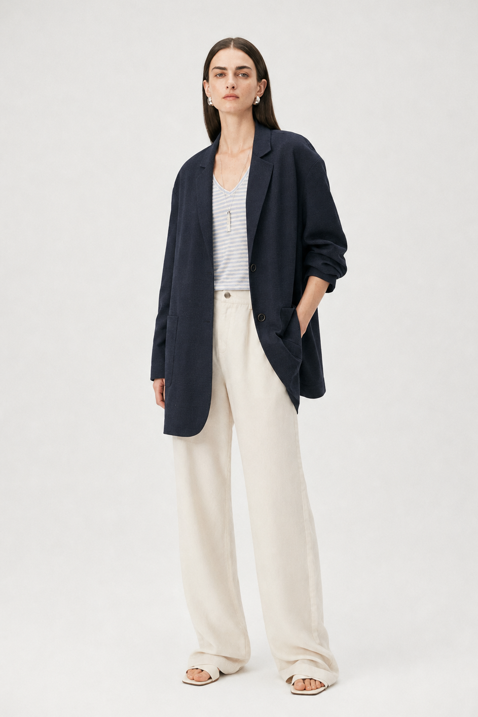 Lightweight Wool-Silk Textured Blazer
