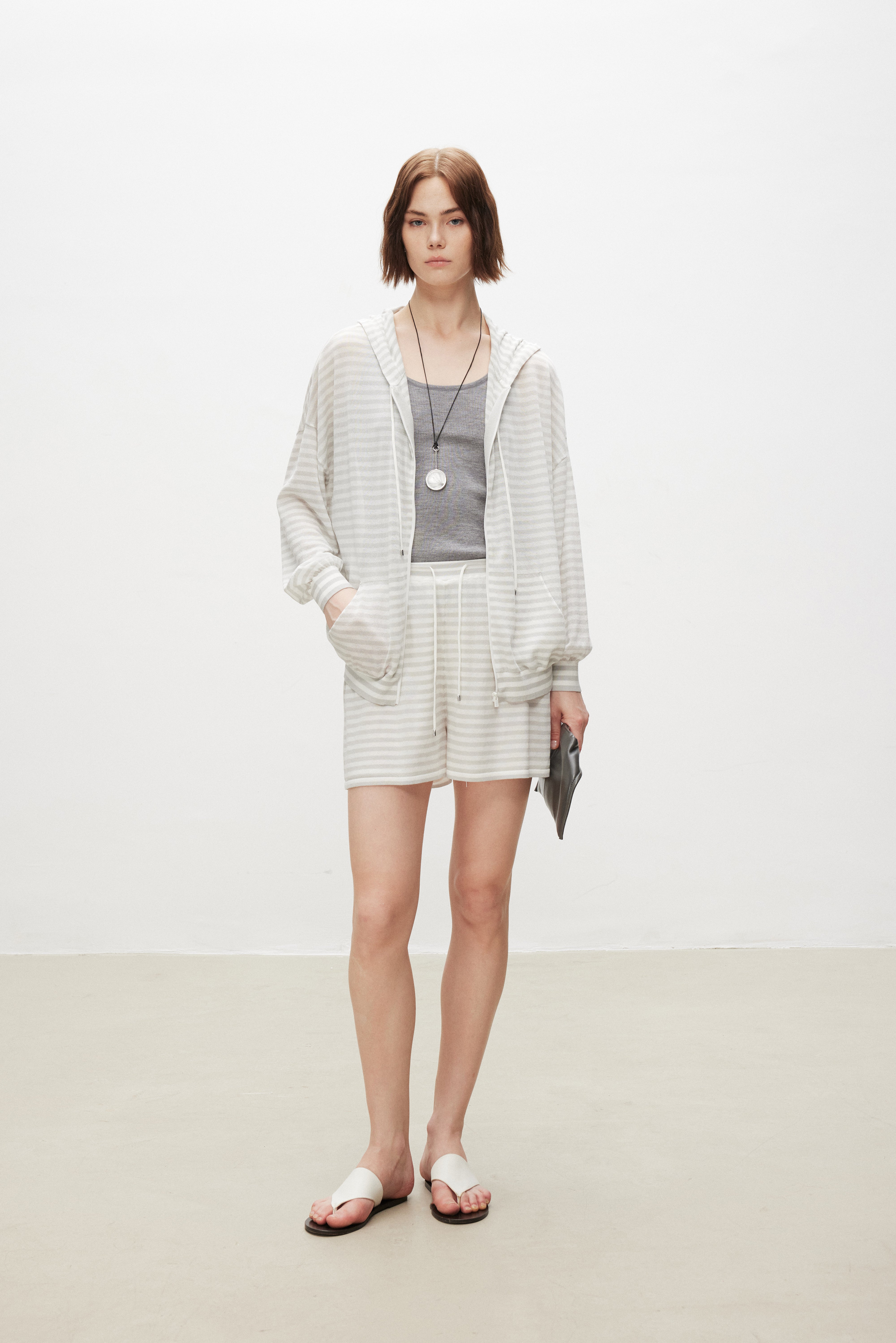 Striped Cotton Blend Knit Hoodie