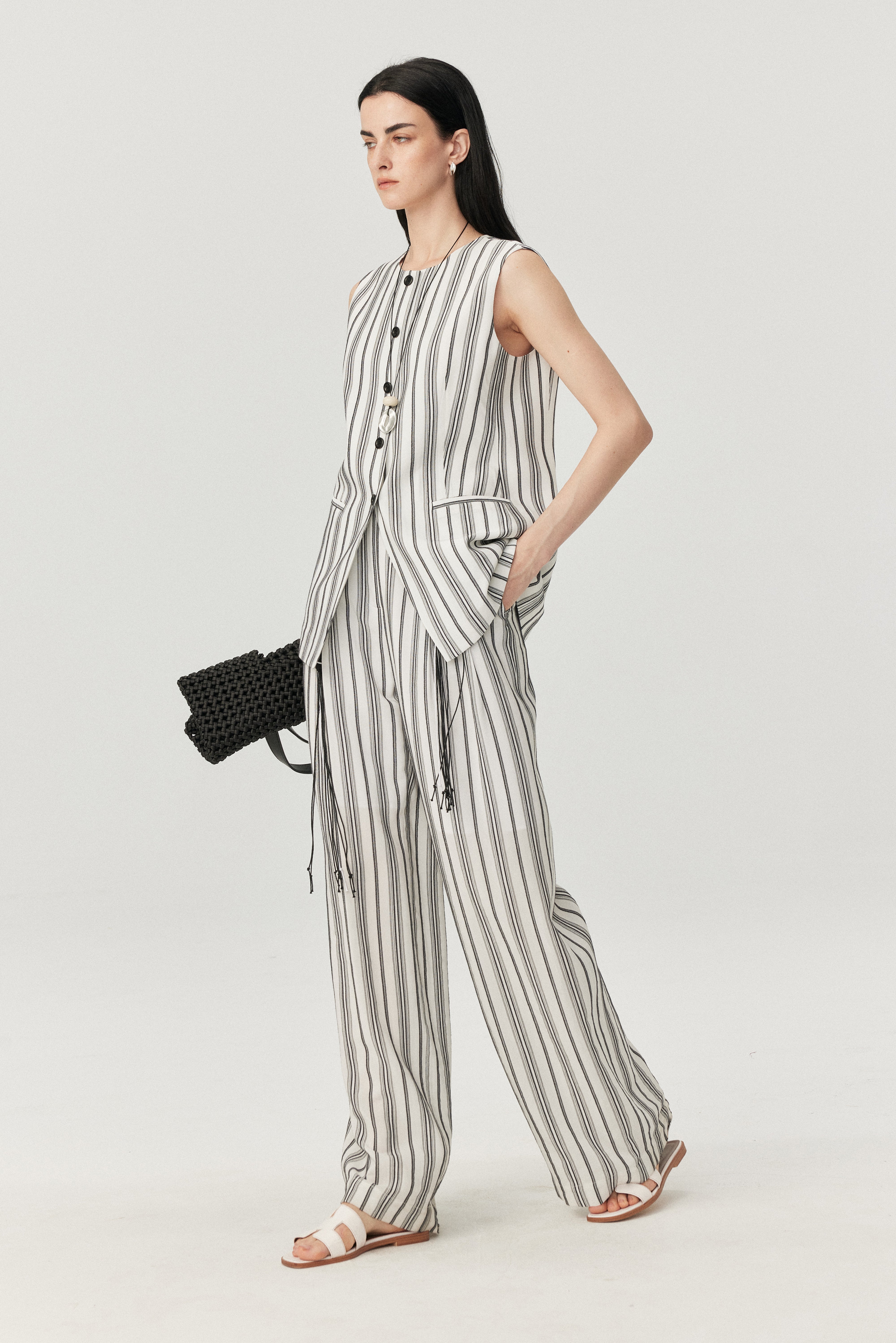 Linen-Blend Stripe Vest