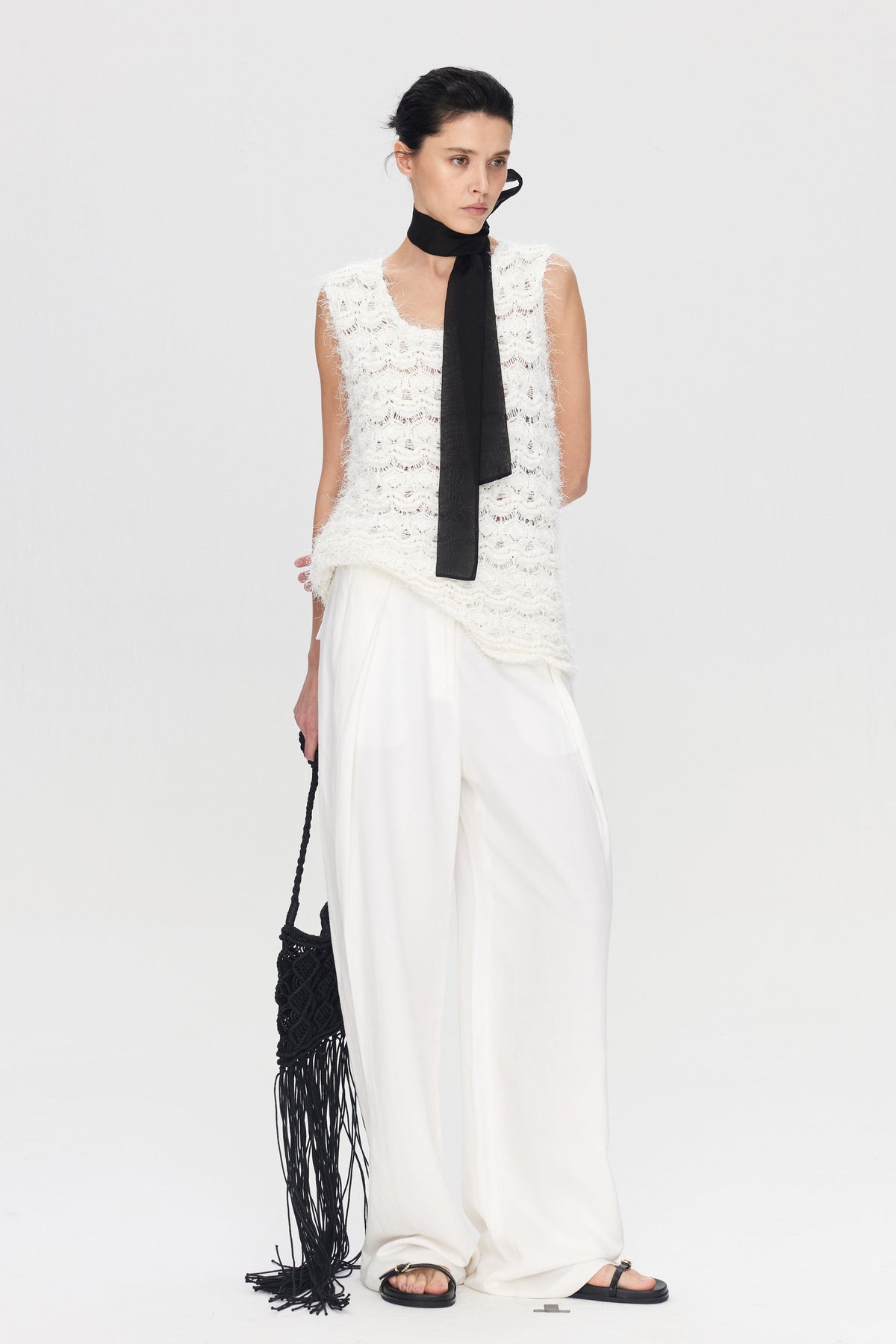 Linen-Blend Pleated Wide Leg Trousers