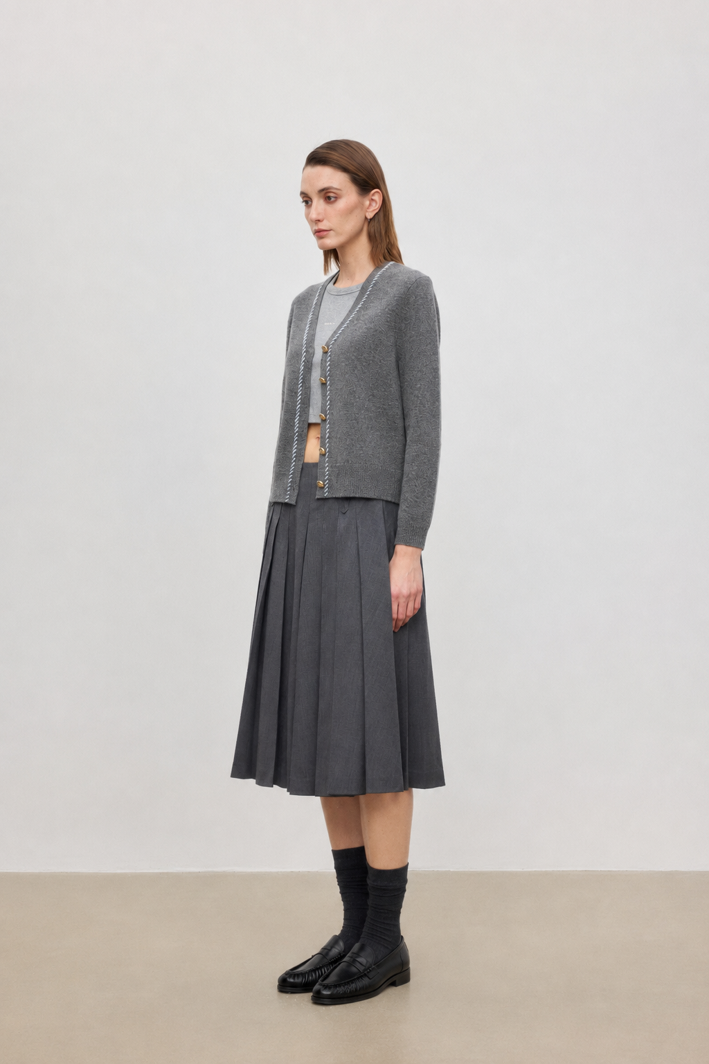 Contrast Stitch Wool Cardigan