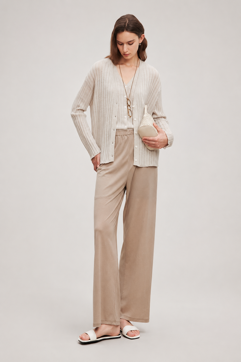 Vertical Texture Wool-Linen Blend Cardigan