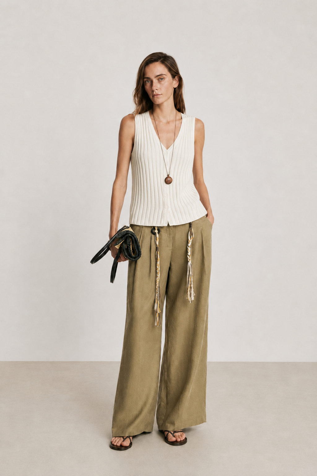 Linen Pleated Wide Pants
