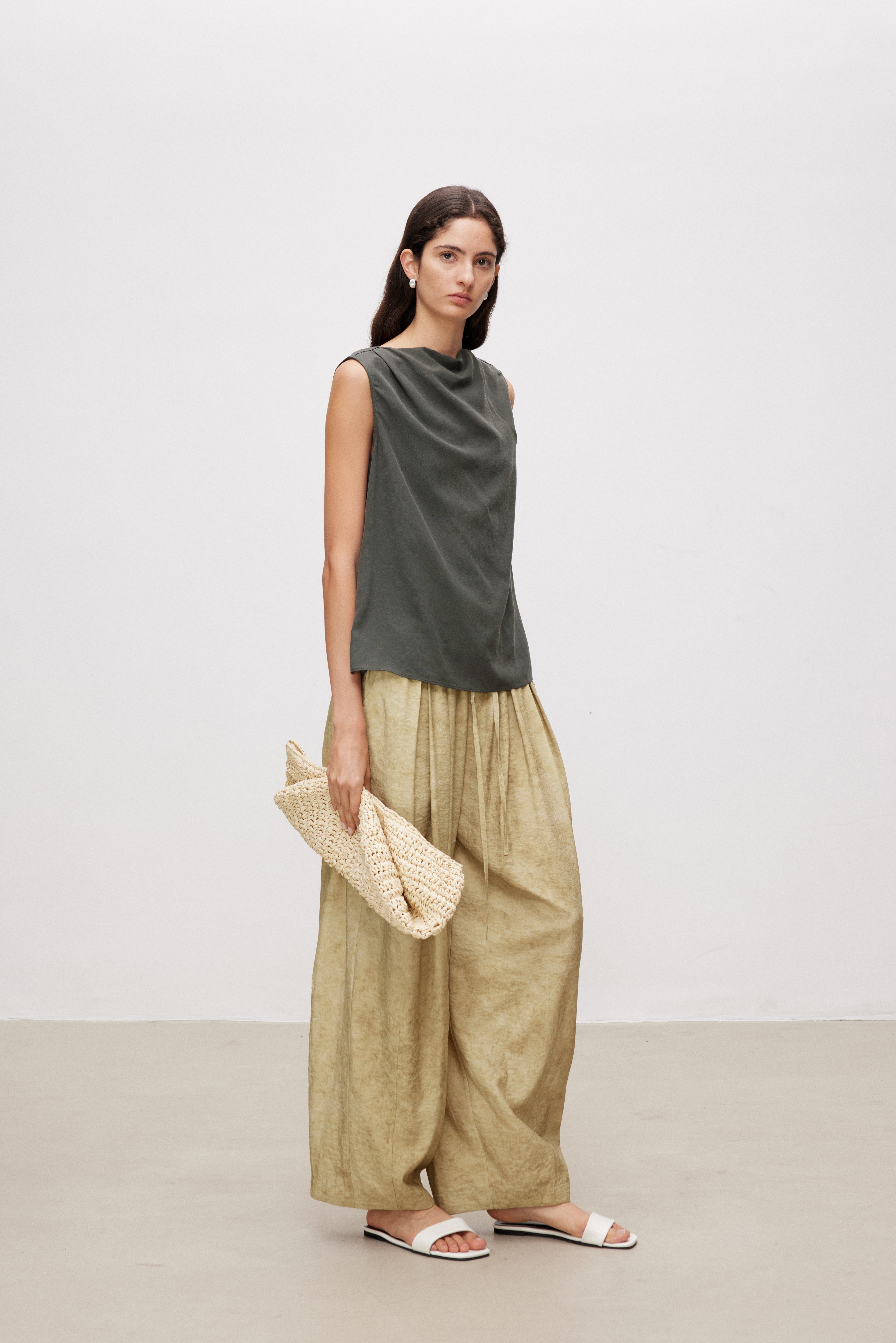 Lyocell Linen Blend Draped Sleeveless Top