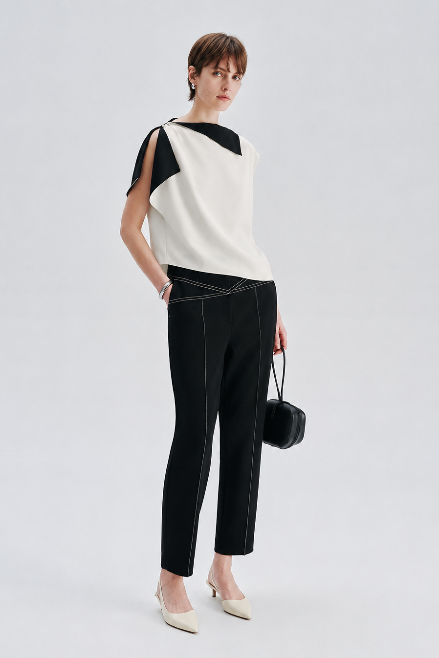 Asymmetric Collar Draped Blouse Top