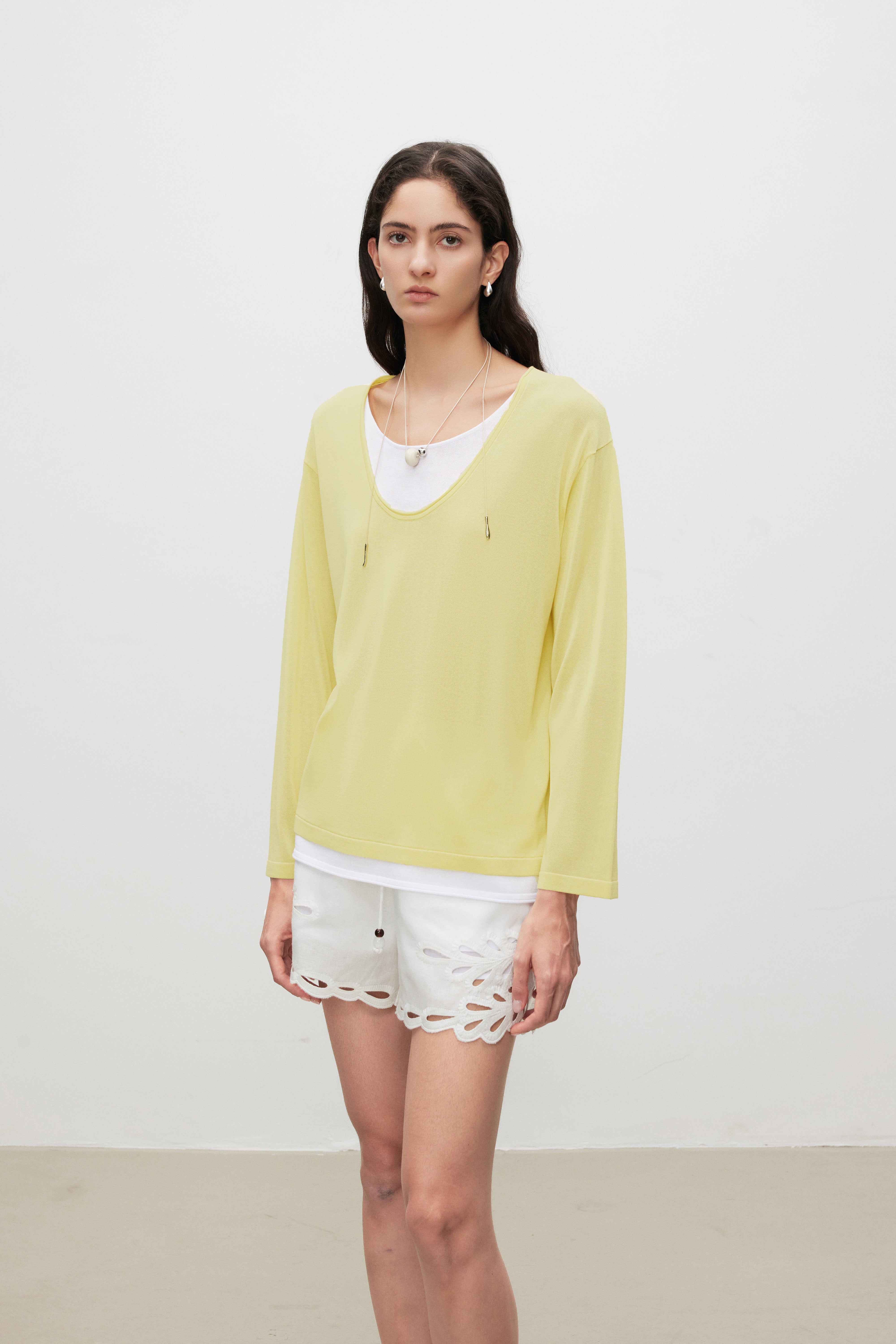 Essential Relaxed SilkBlend Layered V-Neck Knit