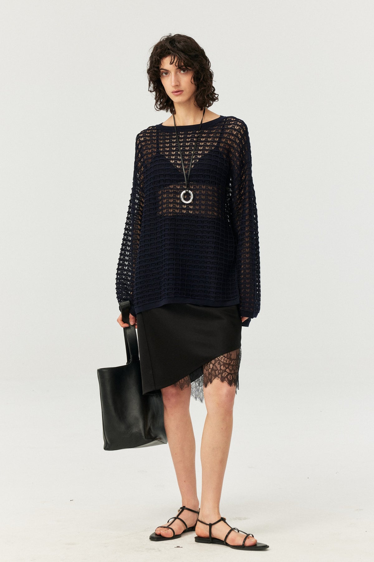 Lyocell-Blend Openwork Knit Top