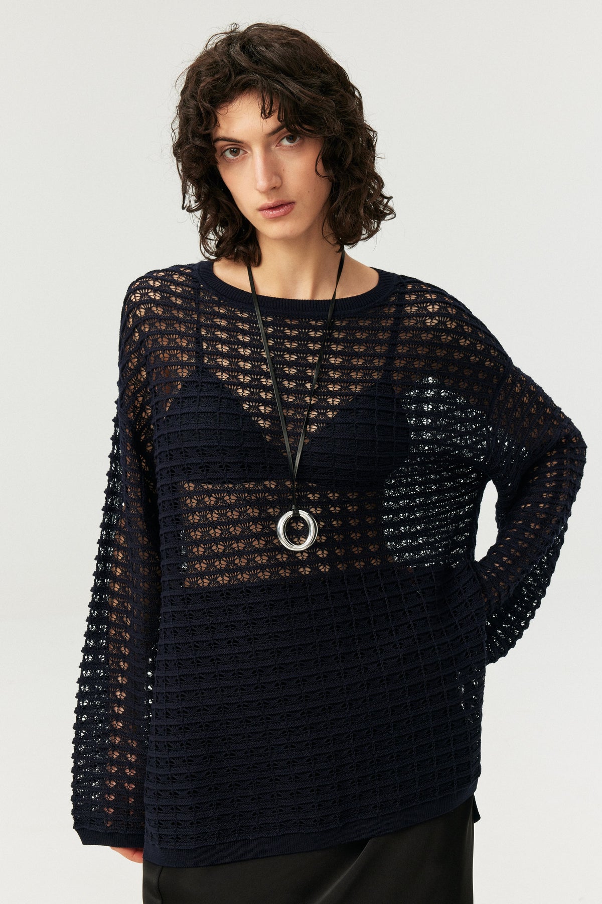Lyocell-Blend Openwork Knit Top