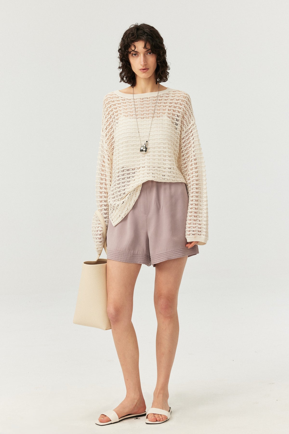 Lyocell-Blend Openwork Knit Top