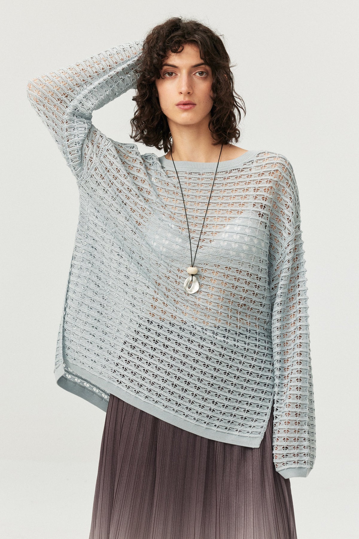 Lyocell-Blend Openwork Knit Top