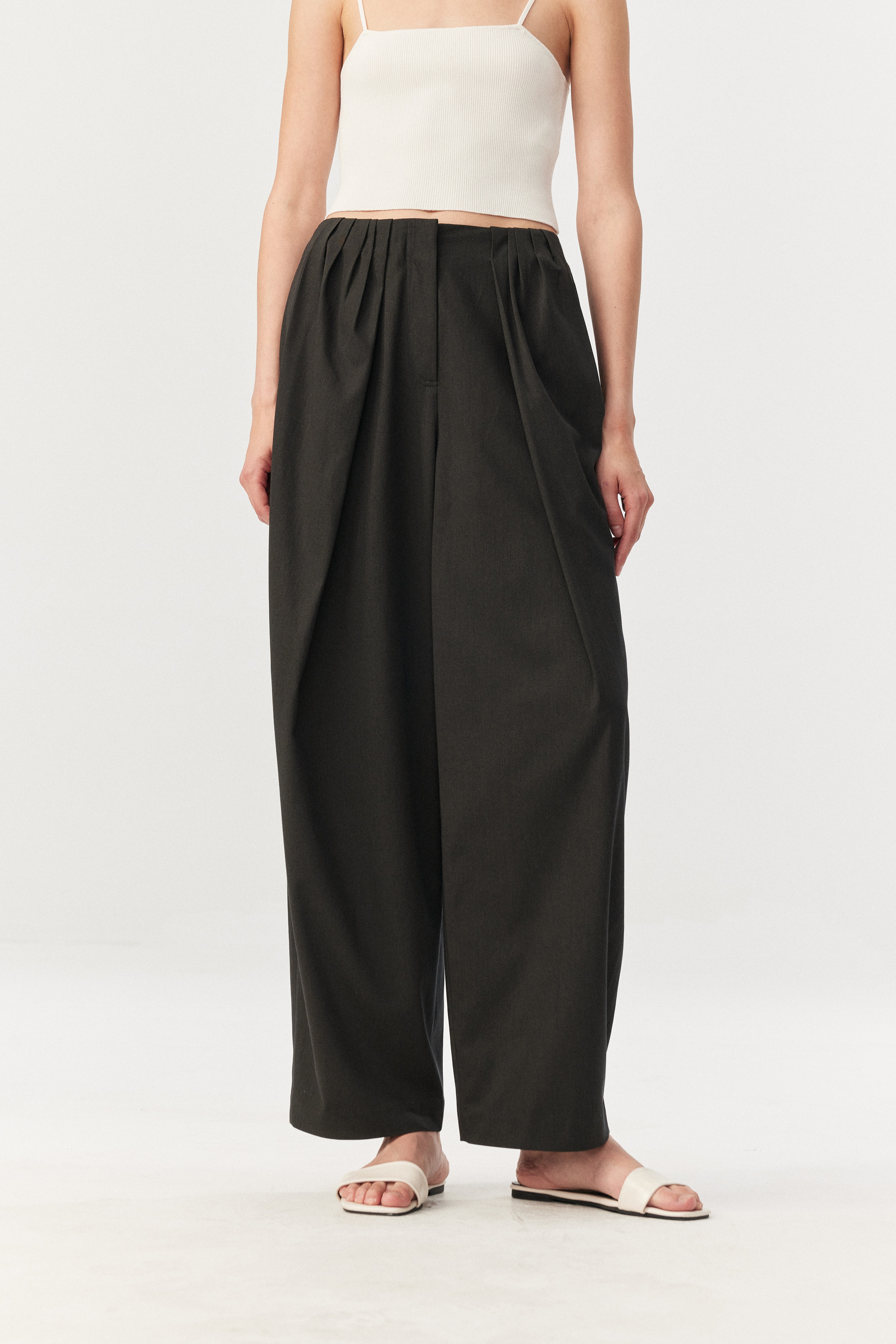 Wool Blend Relaxed Wide Leg Pants