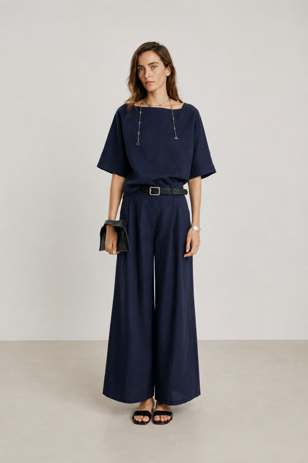 Linen Pleated Wide Pants