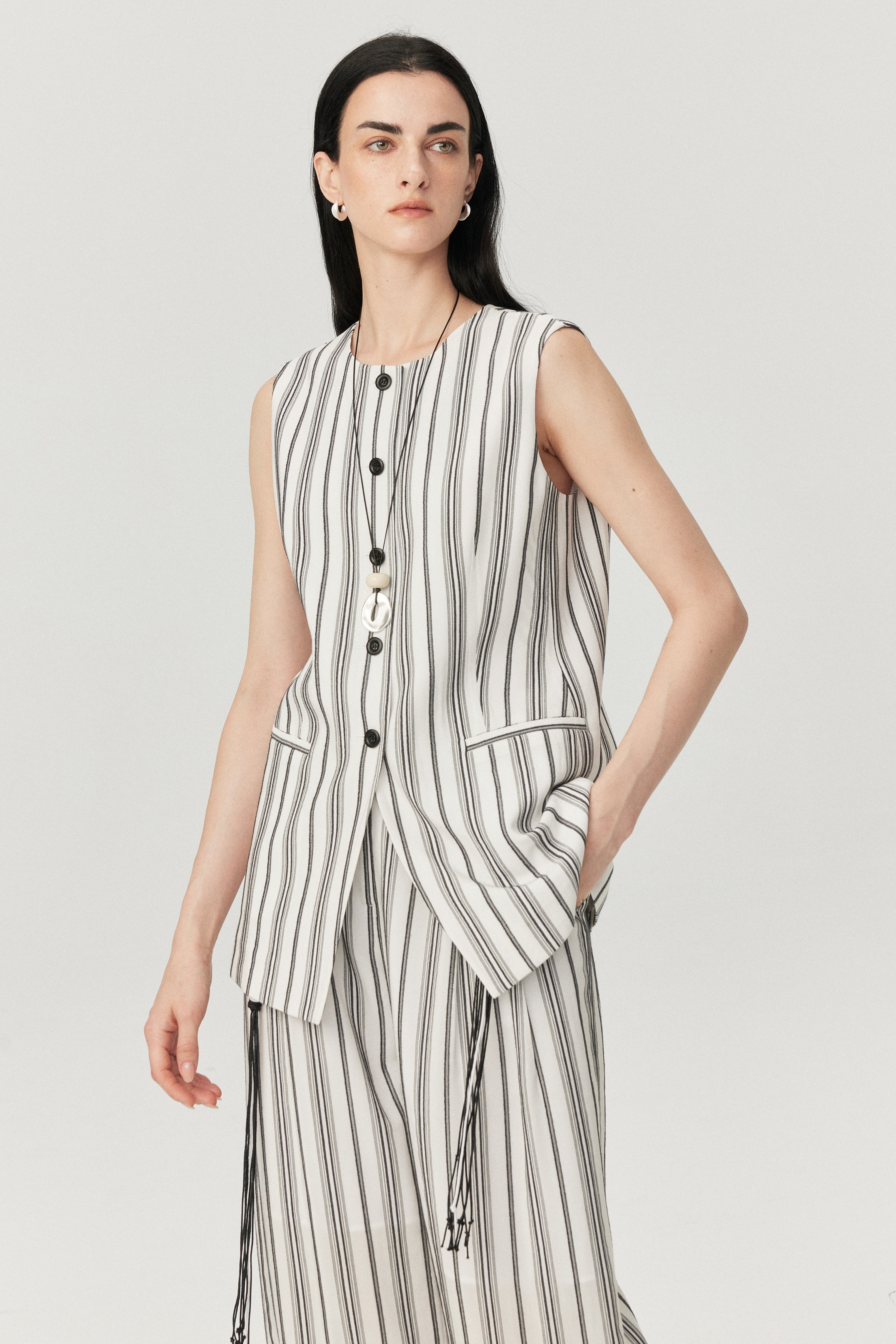 Linen-Blend Stripe Vest